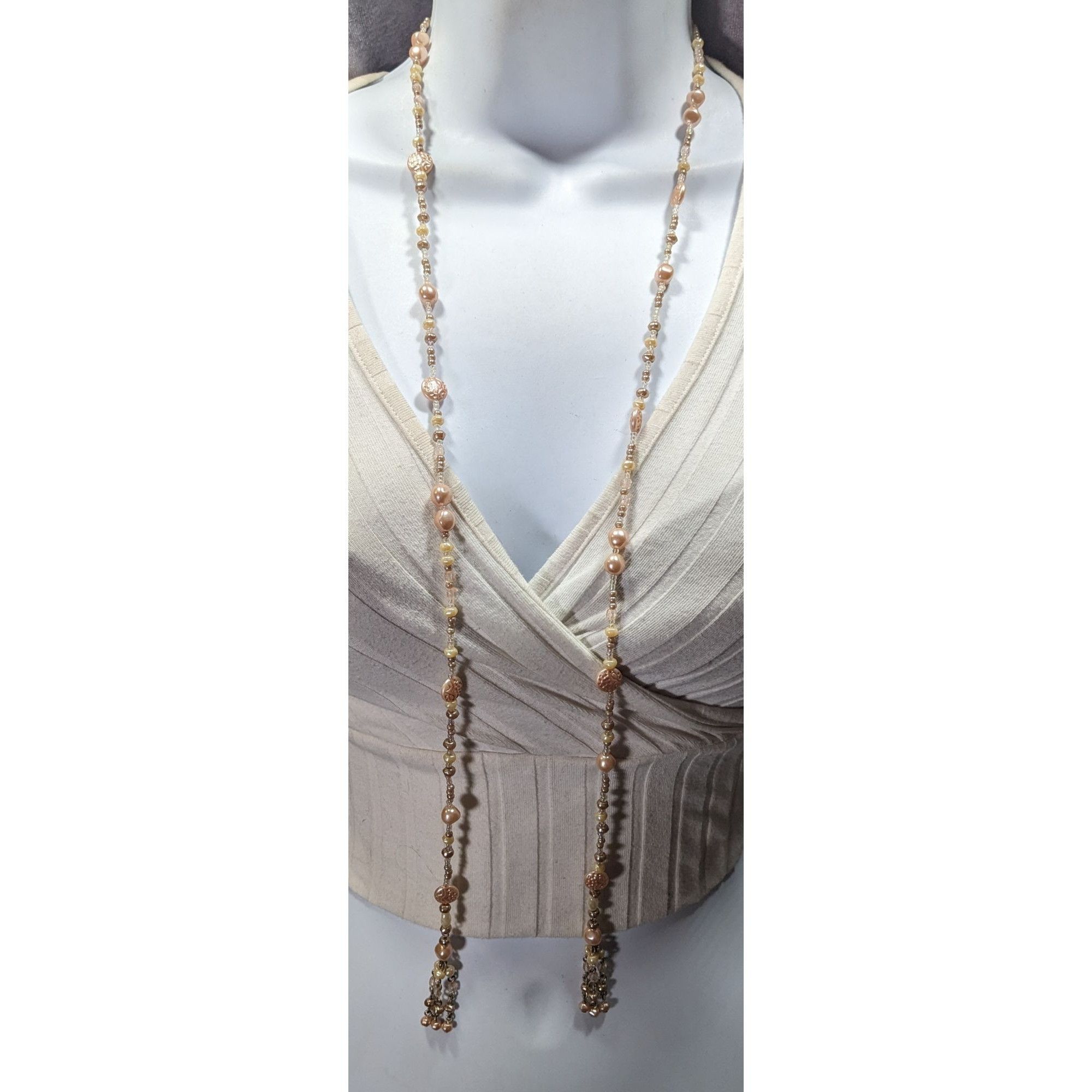 Other Elegant Faux Pearl Beaded Cream Wrap Necklace Size ONE SIZE - 3 Thumbnail