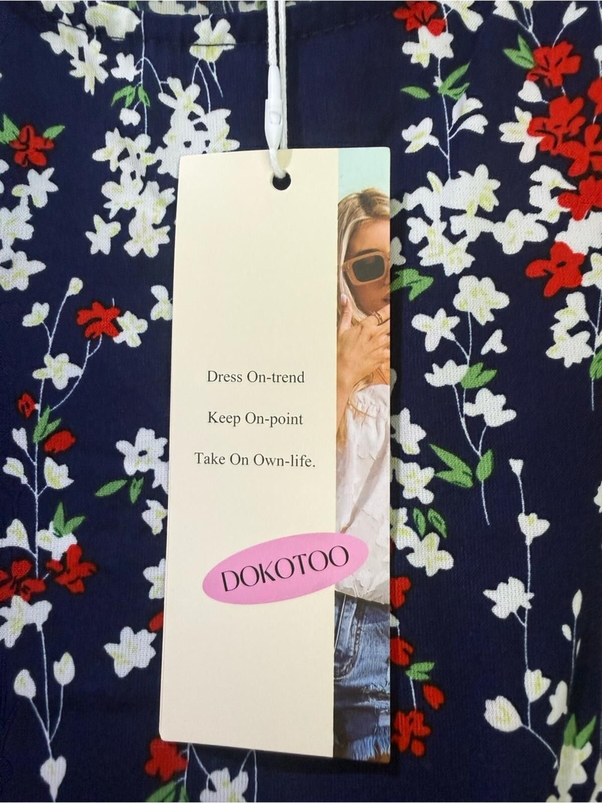 Other Navy Floral Long-Sleeve Tiered Mini Dress Size L / US 10 / IT 46 - 2 Thumbnail