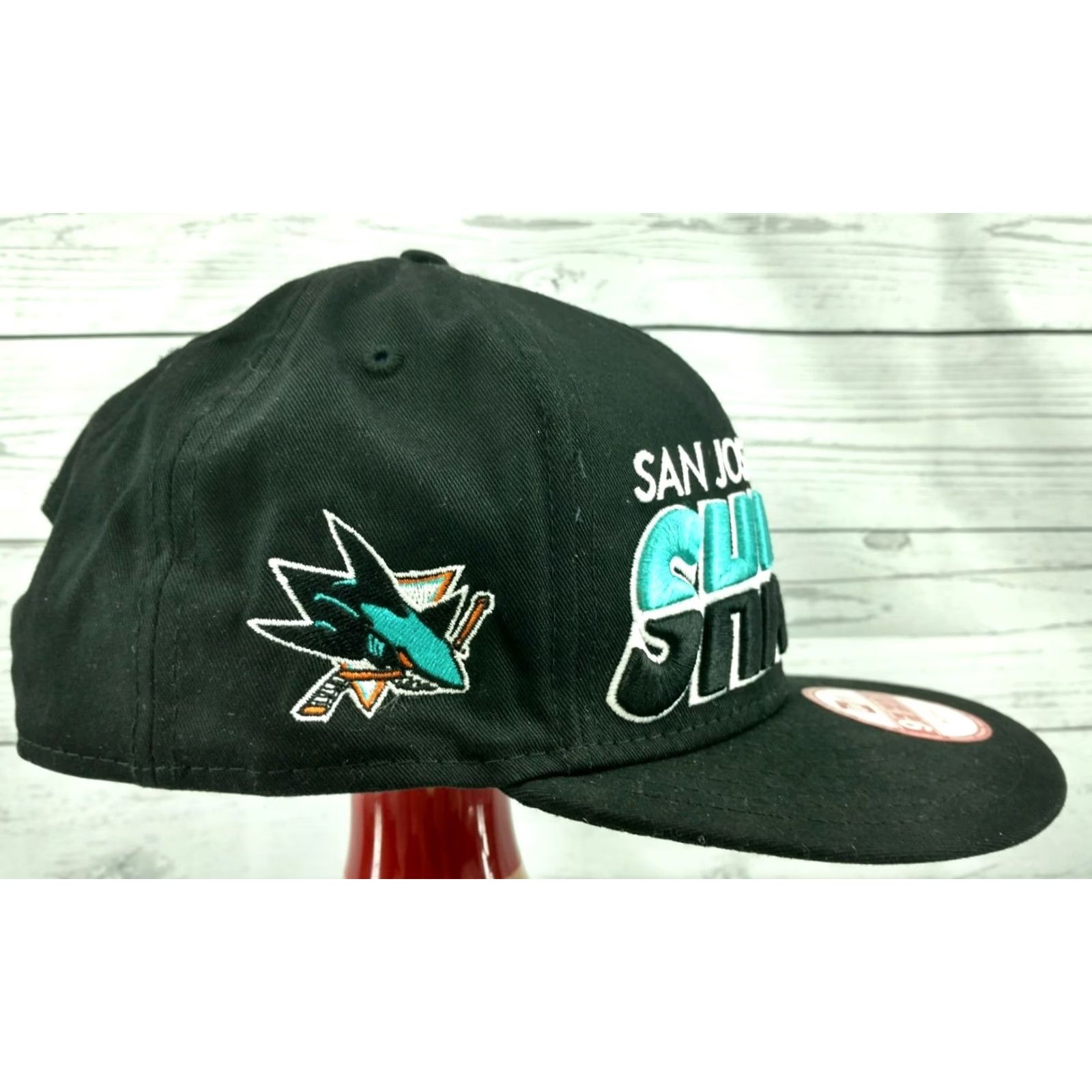 New Era New Era NHL San Jose Sharks Classic Snapback Hat Big Front Letter Logo Cap Mens Adjustable Black Blue Cap Size ONE SIZE - 4 Thumbnail