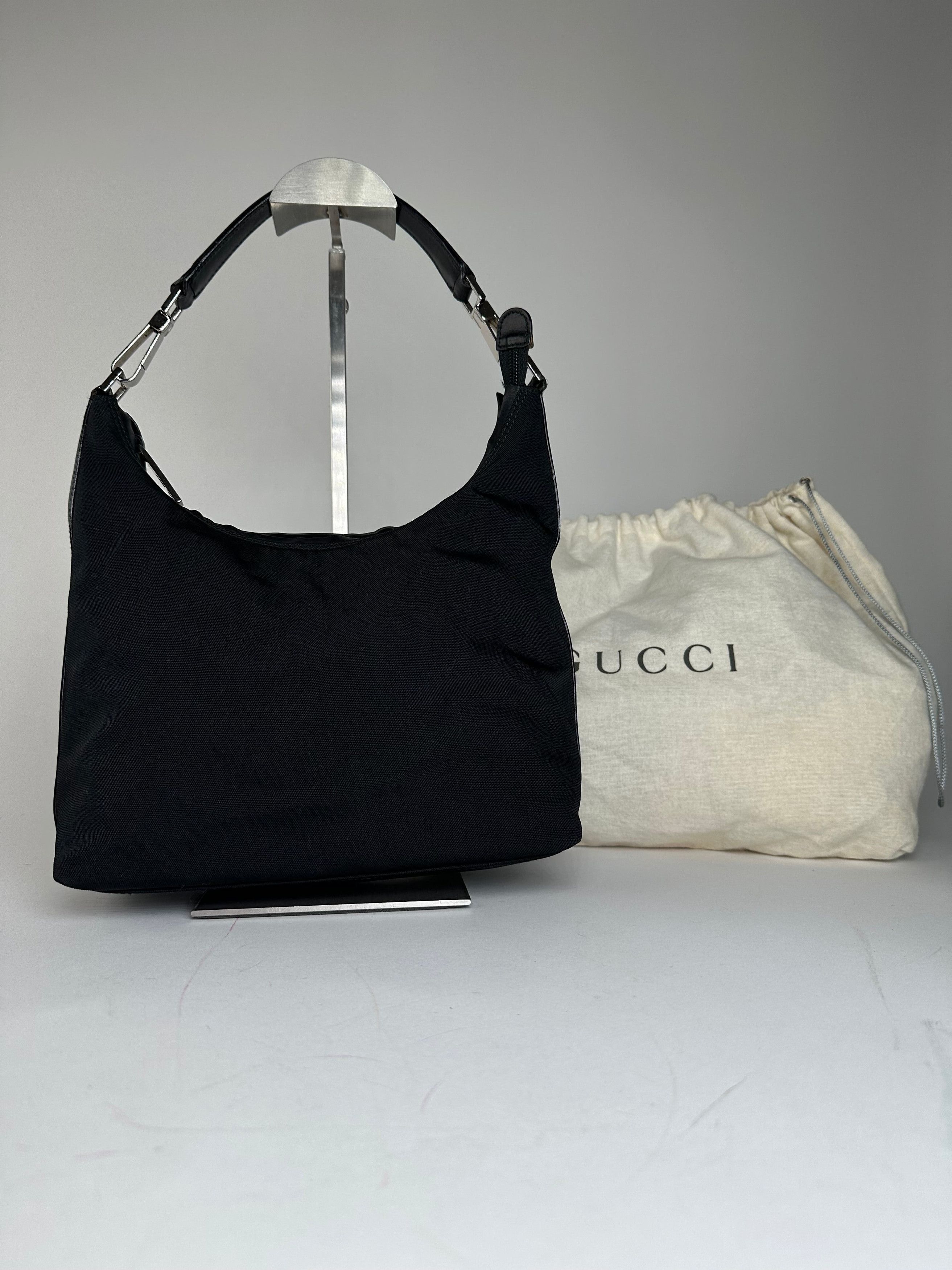 Gucci Vintage Canvas Leather Hobo Bag Black Size ONE SIZE - 1 Thumbnail