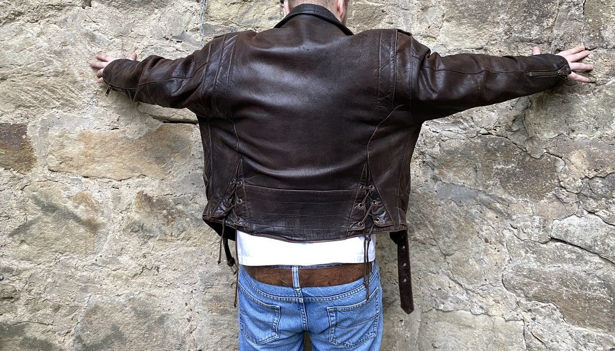 Vintage Vintage D-Pocket Motorcycle Distressed Leather Biker Jacket Size US L / EU 52-54 / 3 - 7 Thumbnail
