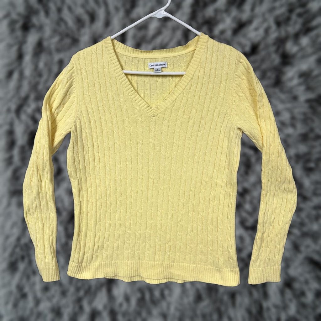 Croft & Barrow Croft & Barrow Sweater Womens S Yellow Cable Knit V-Neck Preppy Pastel Cozy Knit Pullover Casual Size S / US 4 / IT 40 - 1 Thumbnail