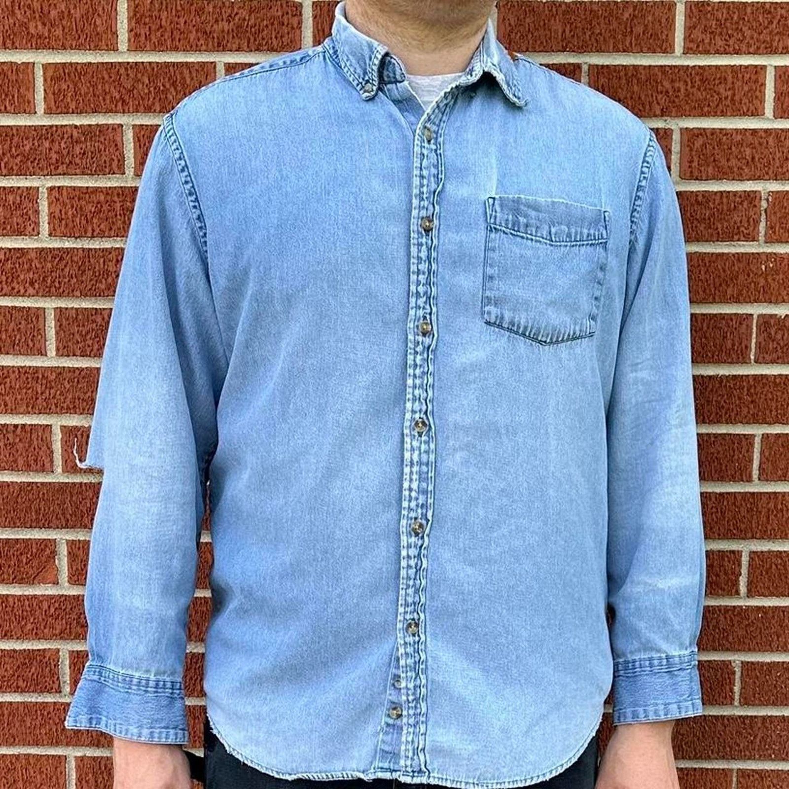 Puritan Vintage puritan distressed thrashed denim button up shirt Size US L / EU 52-54 / 3 - 2 Thumbnail