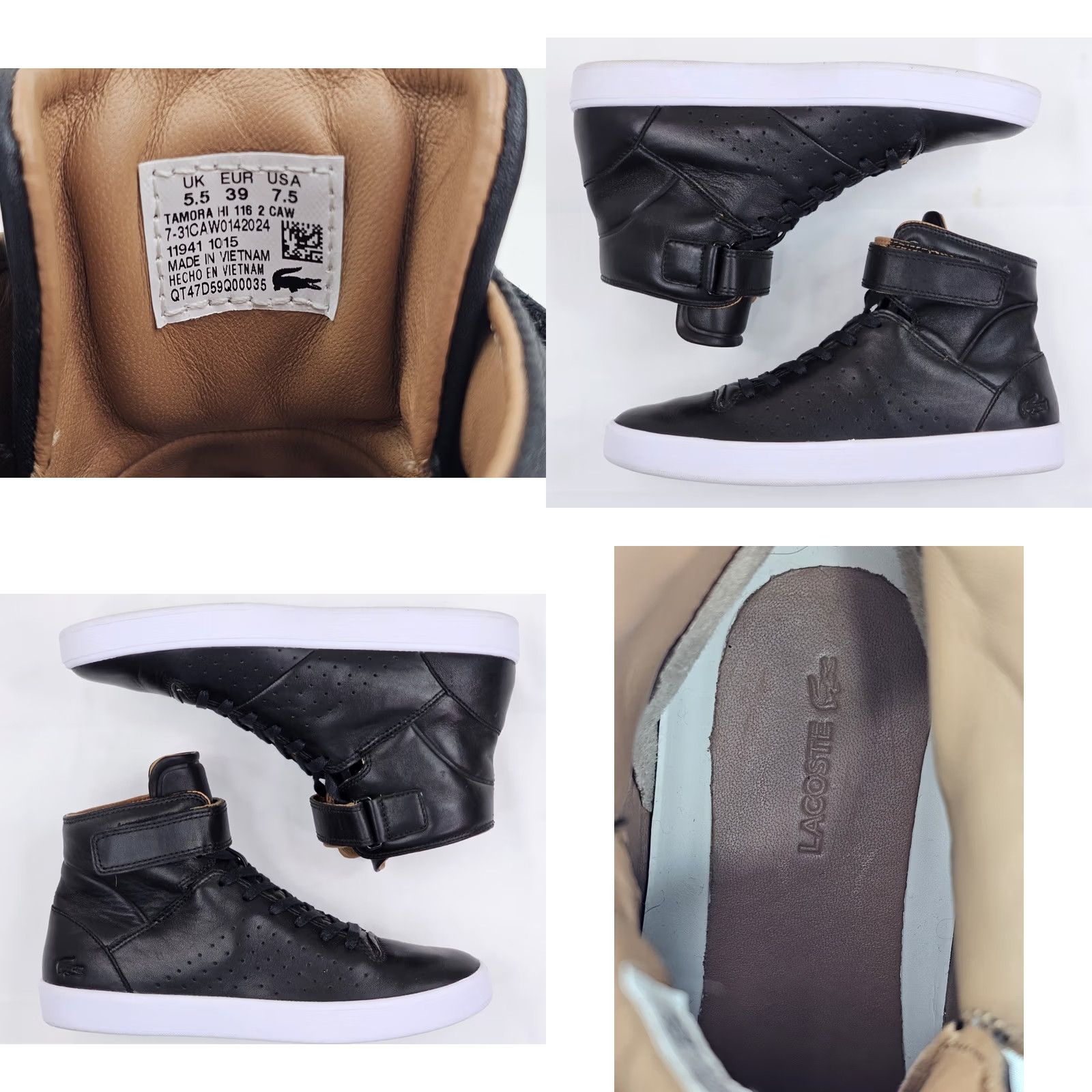 Lacoste Lacoste Tamora Hi Leather Sneakers Women 7.5 Lace Up Ankle Hook Loop Strap EUC Size US 8 / IT 38 - 8 Thumbnail
