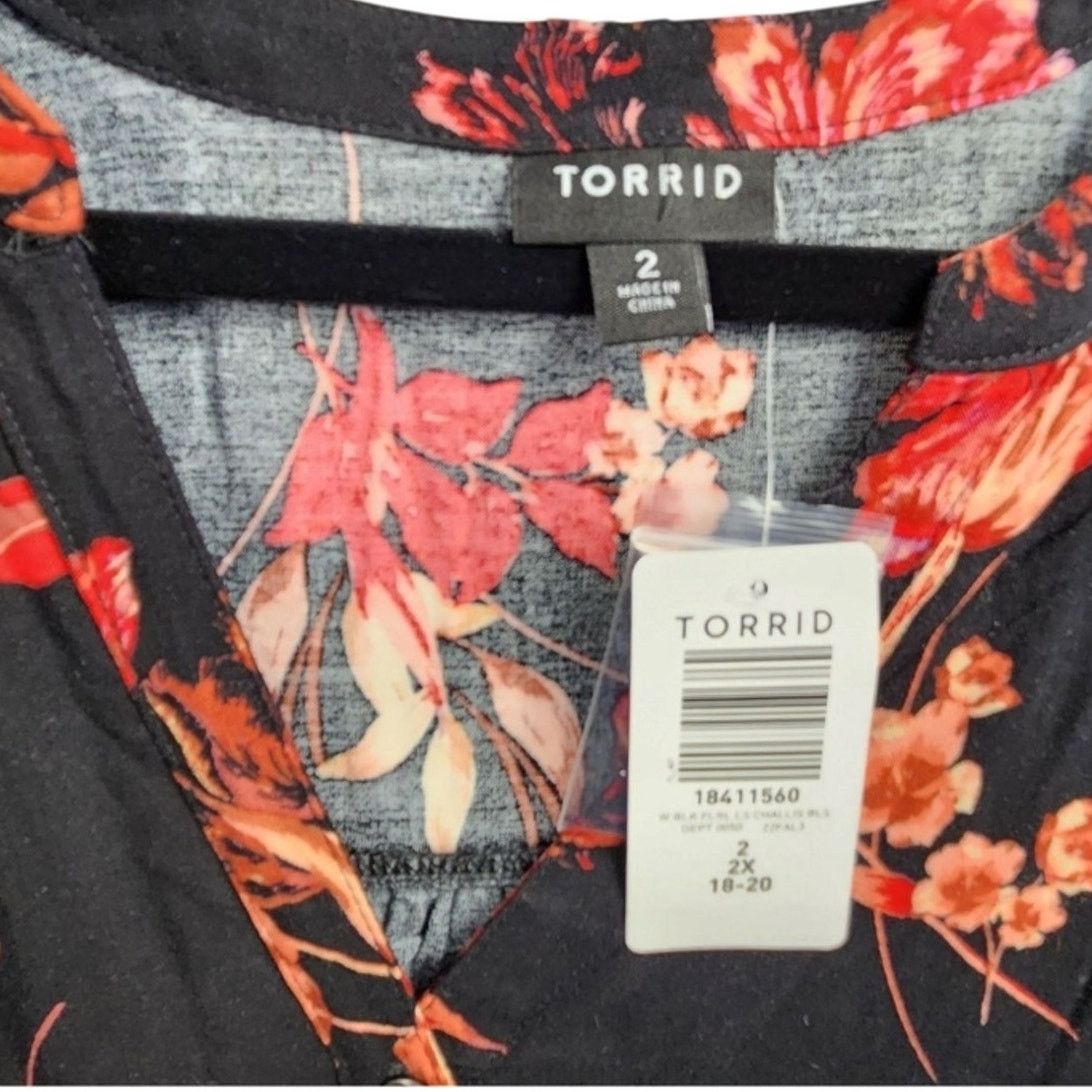 Torrid Torrid Floral Blouse Size 2 18/20 NWT Black Pink Challis Size XXL / US 16-18 / IT 52-54 - 3 Thumbnail