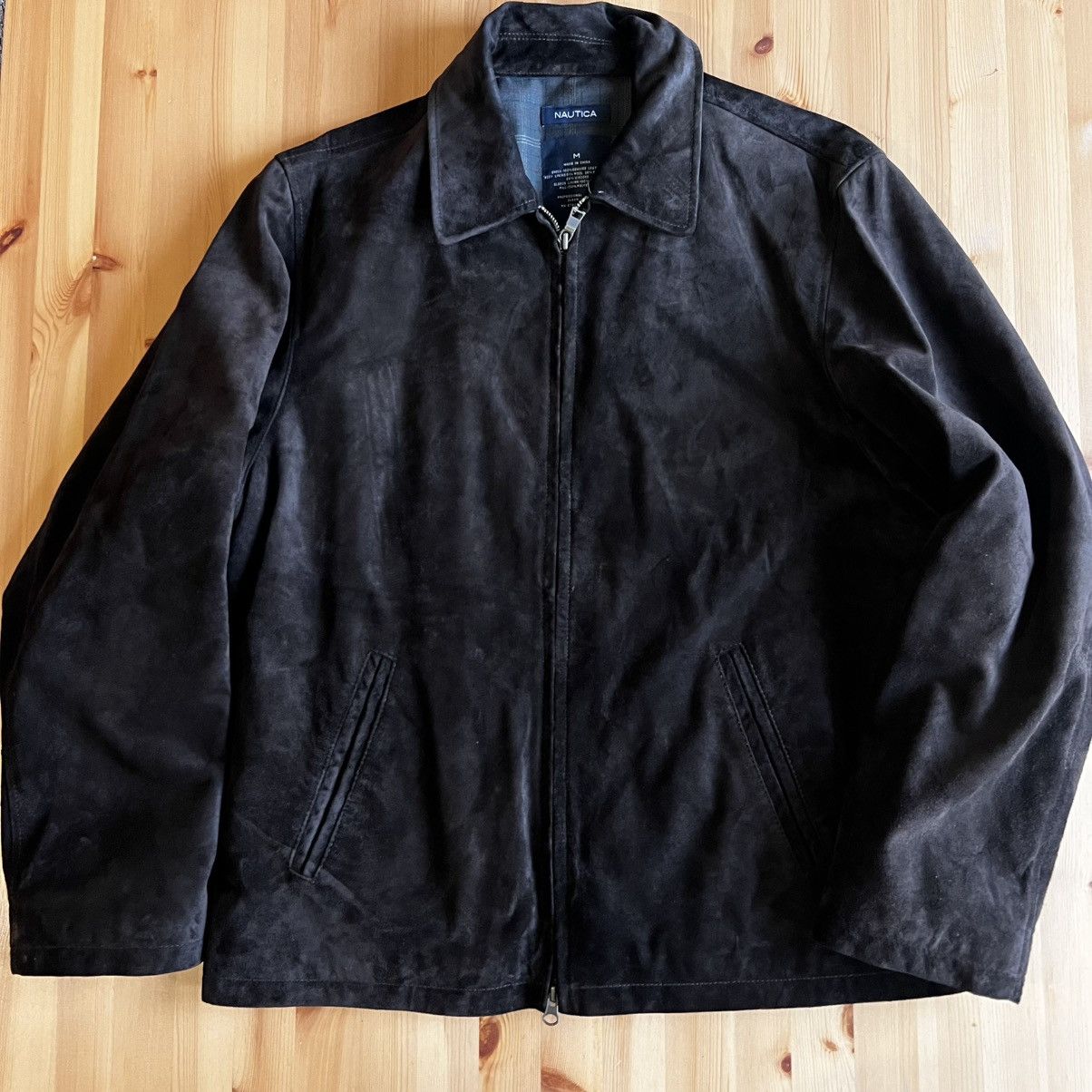 Nautica Genuine Suede Leather Jacket Wool Blend Lining