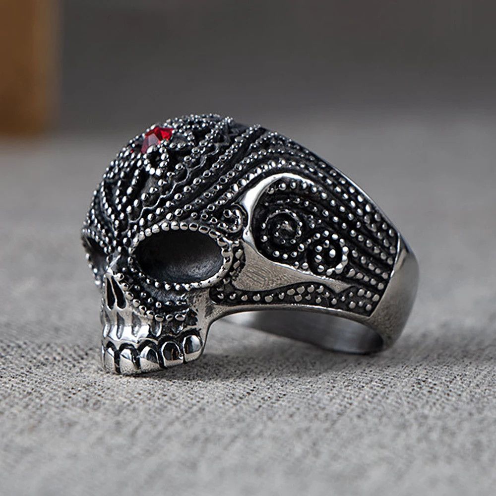 Jewelry Red Stone Skull Ring Size ONE SIZE - 2 Thumbnail