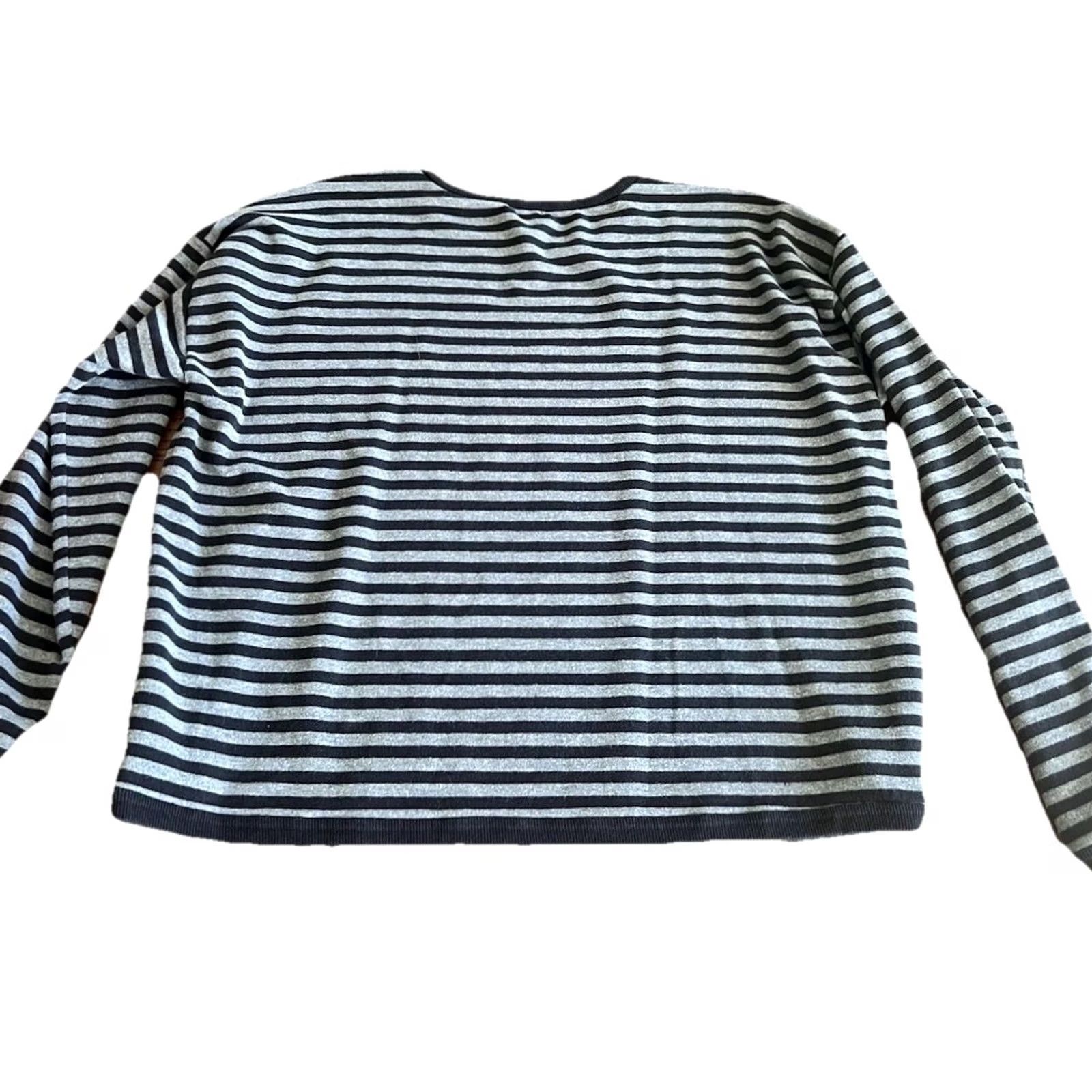Eileen Fisher Eileen Fisher Striped Long Sleeve Top S Gray Black Boxy Minimalist Organic Style Shirt Womens Pullover Crewneck Knit Stretch - Size S / US 4 / IT 40 - 7 Thumbnail