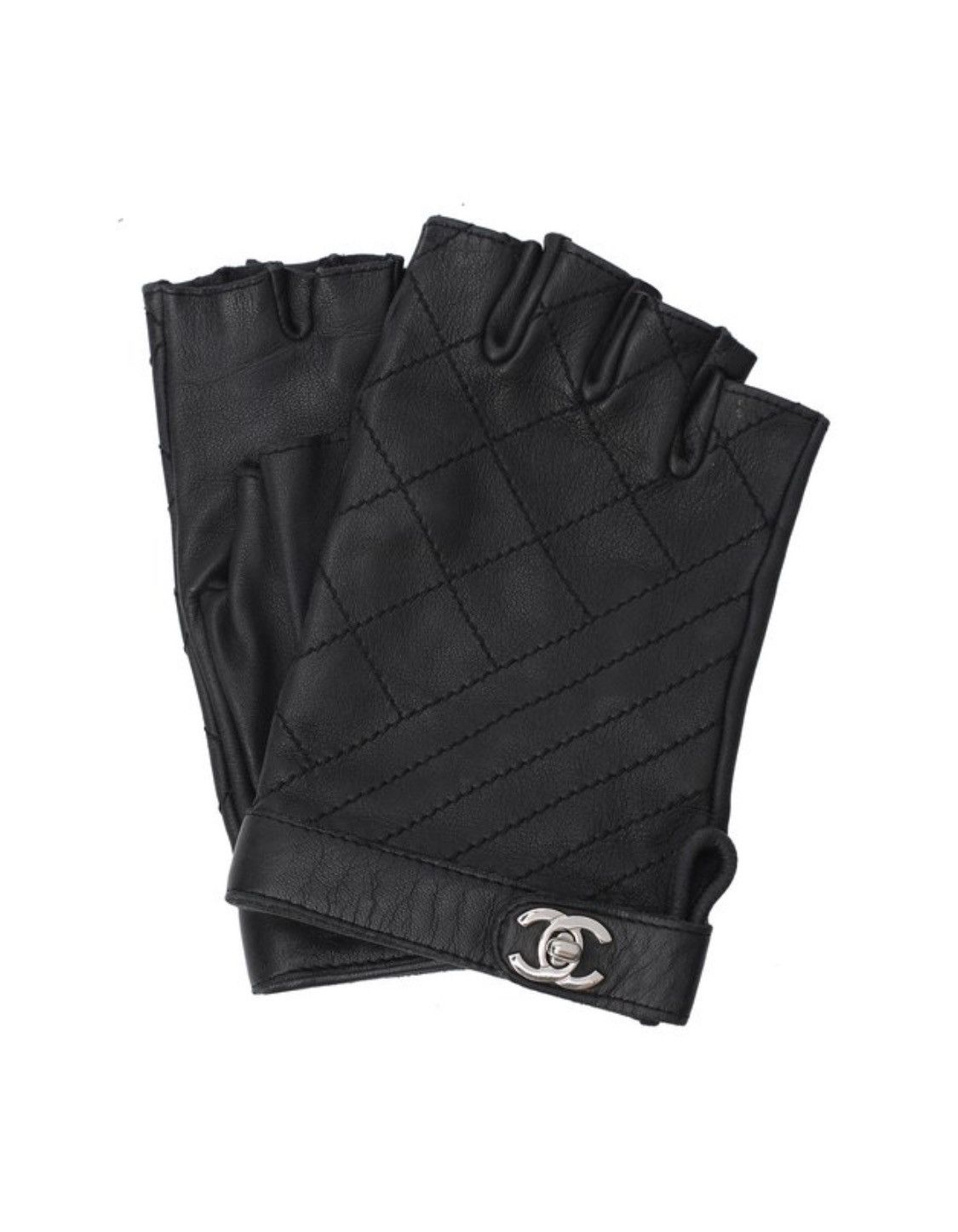image of Chanel Coco Logo Embellished Fingerless Leather Gloves Biker in Black, Men's
