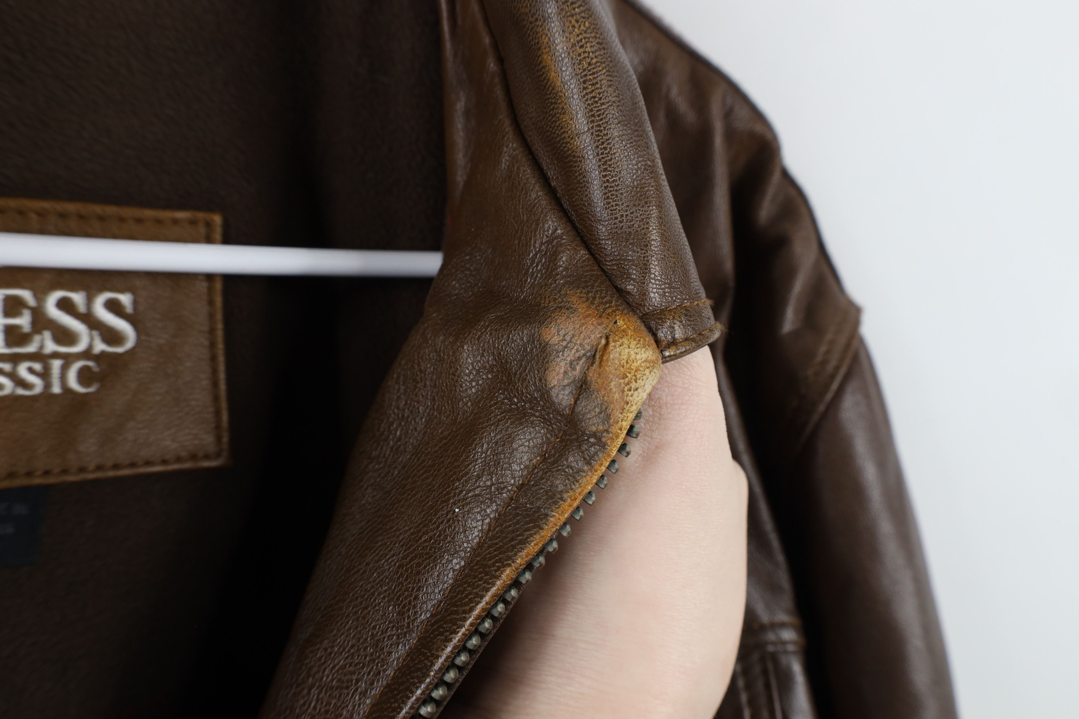 Guess × Vintage Vintage 90s Guess Lined Leather Bomber Jacket Brown Size US M / EU 48-50 / 2 - 6 Thumbnail
