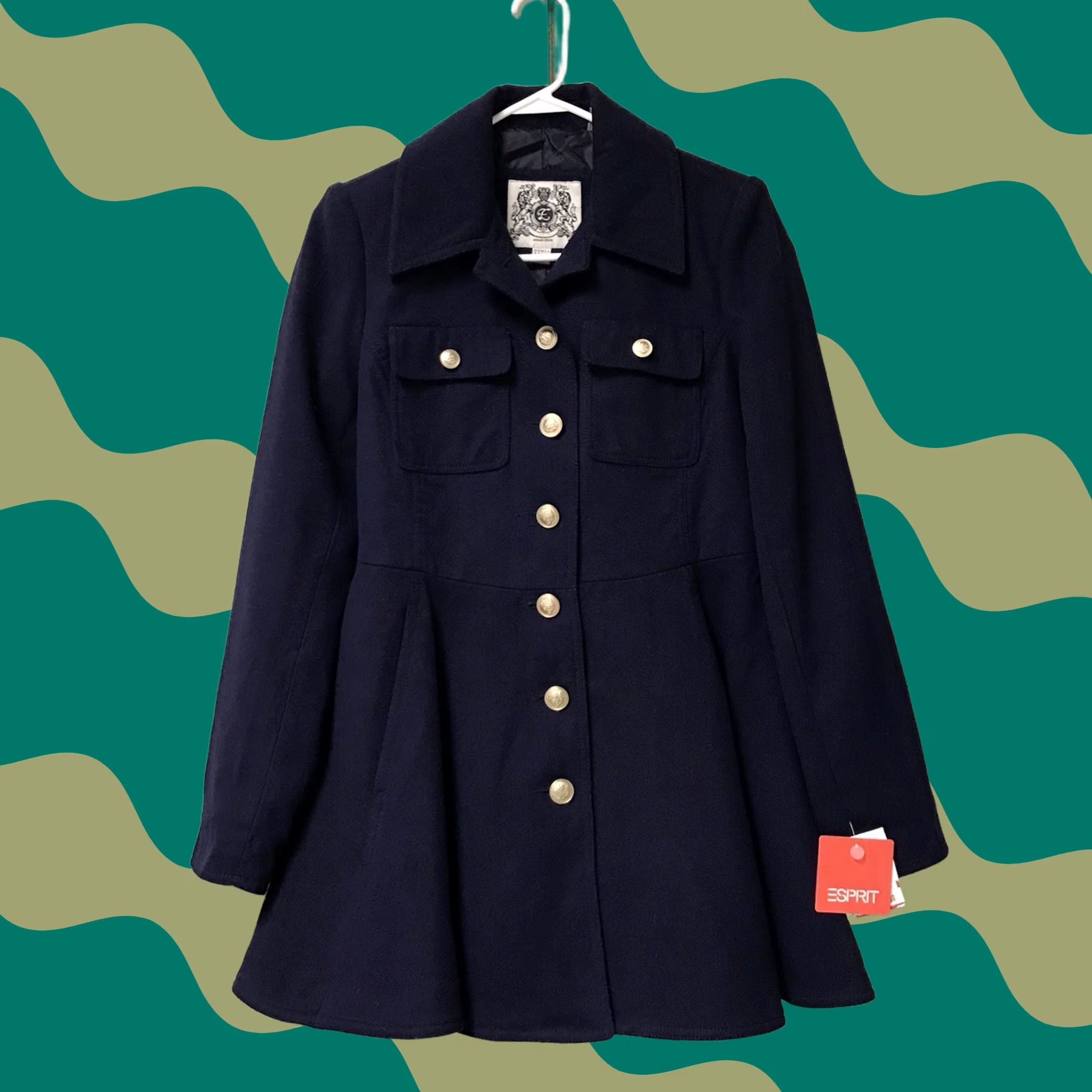 Esprit Esprit Women Indigo Blue Princess Knee Length Button-Up Trench Overcoat Jacket S Size S / US 4 / IT 40 - 1 Thumbnail