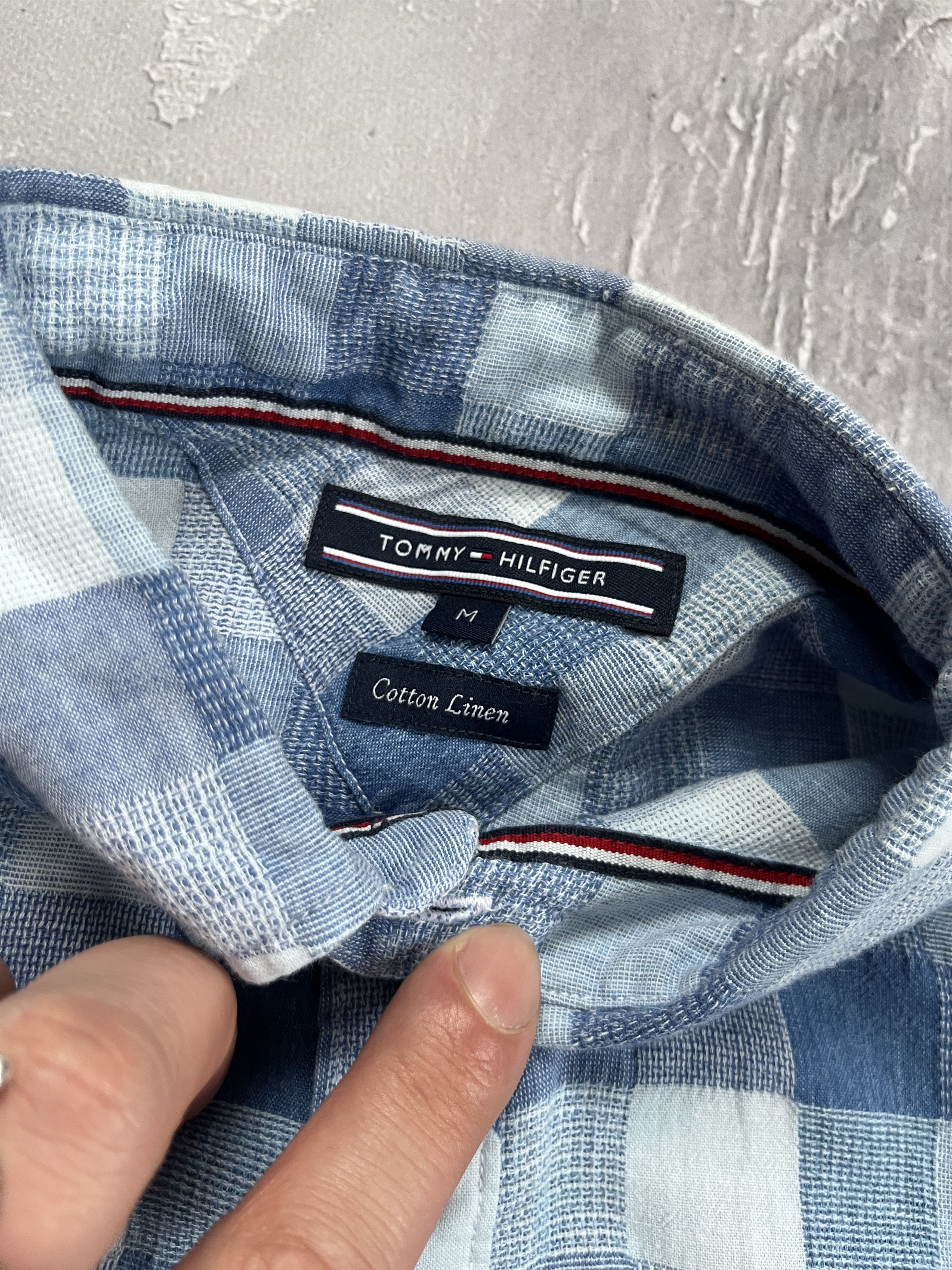 Tommy Hilfiger Tommy Hilfiger Linen Cotton Blue Short Sleeve Shirt Check Size US M / EU 48-50 / 2 - 3 Thumbnail