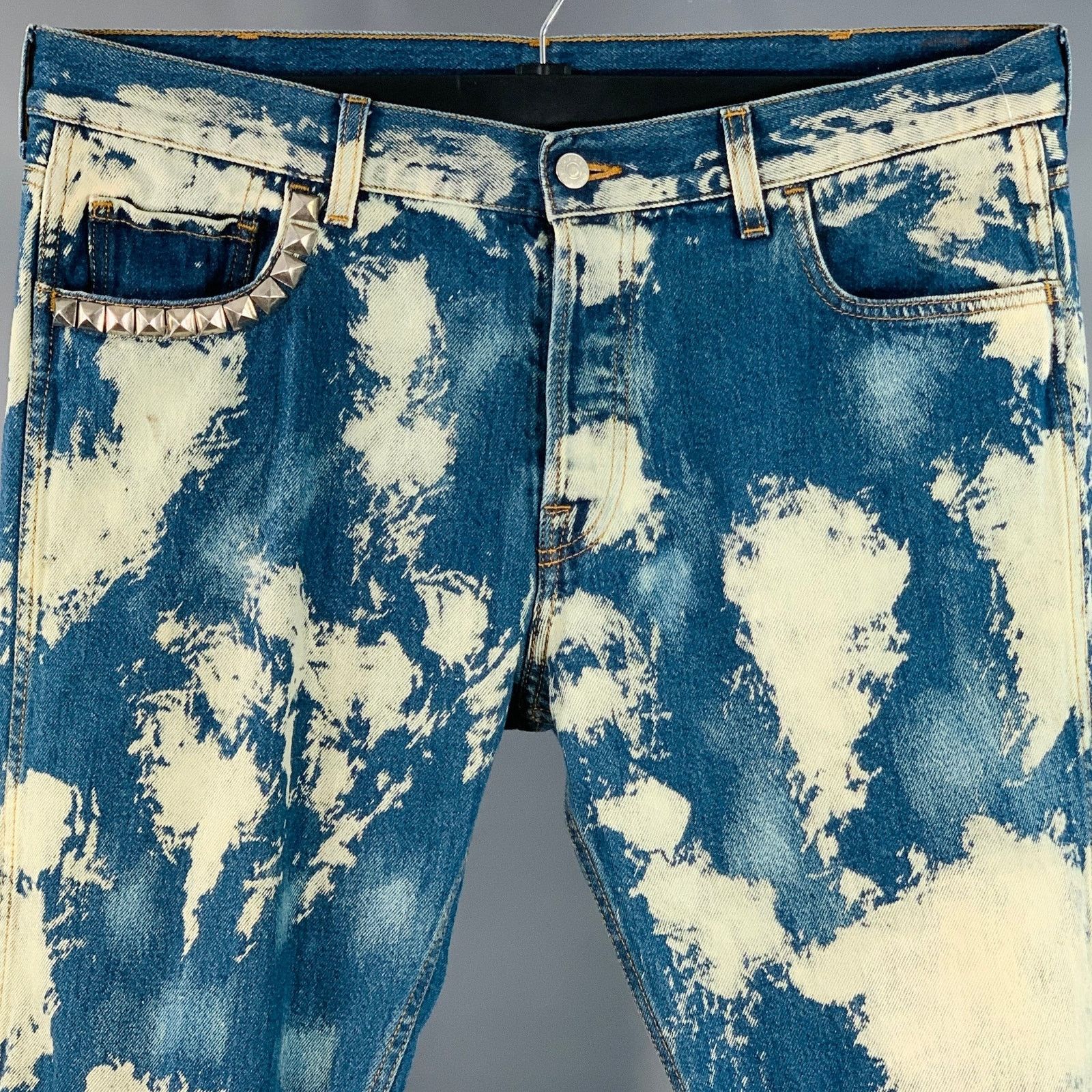 Gucci Size 36 Indigo White Bleached Denim Studded Button Fly Jeans Size US 36 / EU 52 - 3 Thumbnail
