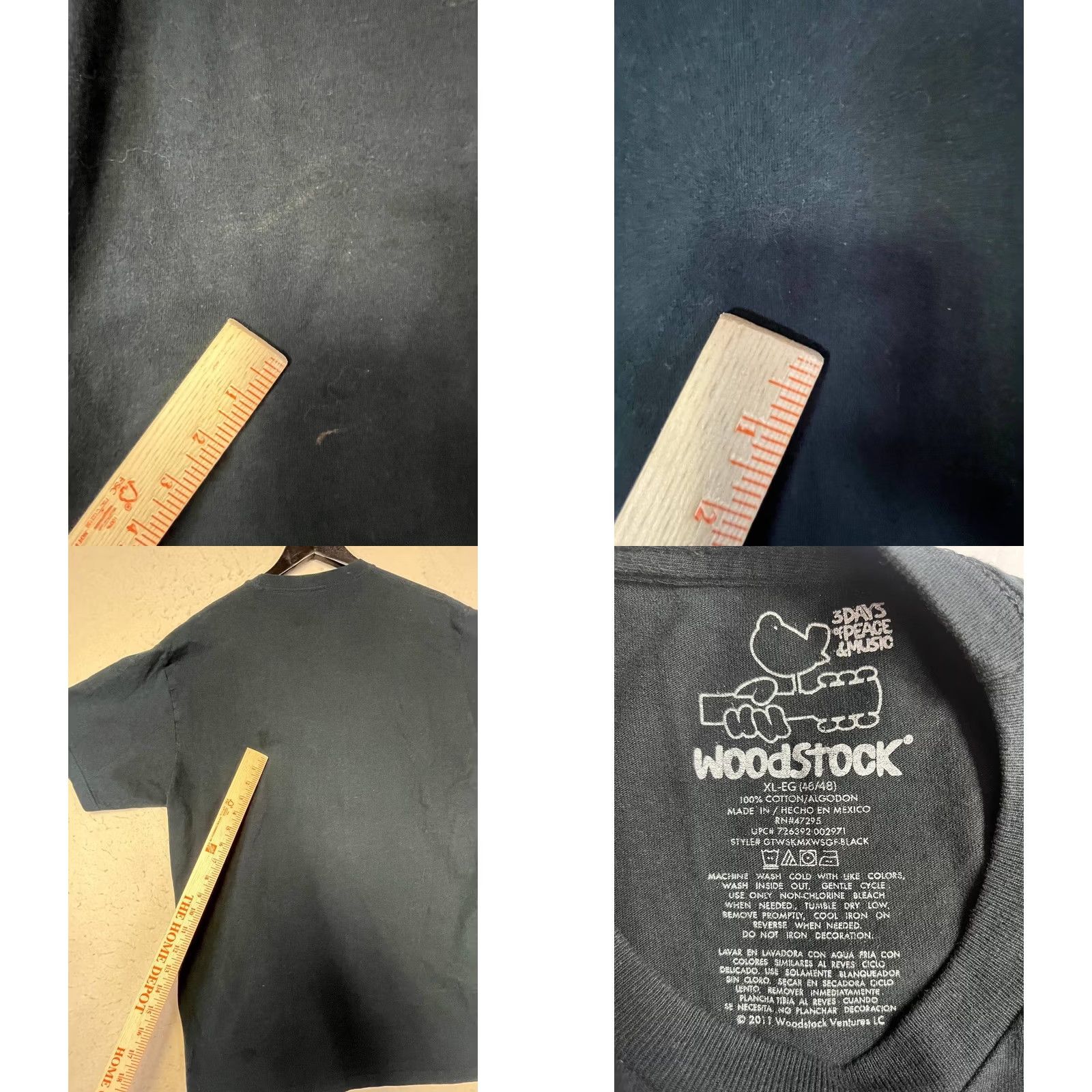 Vintage Woodstock T-Shirt Black XL Unisex Adults Short Sleeve Peace 60s Love Music Mens Size US XL / EU 56 / 4 - 8 Thumbnail