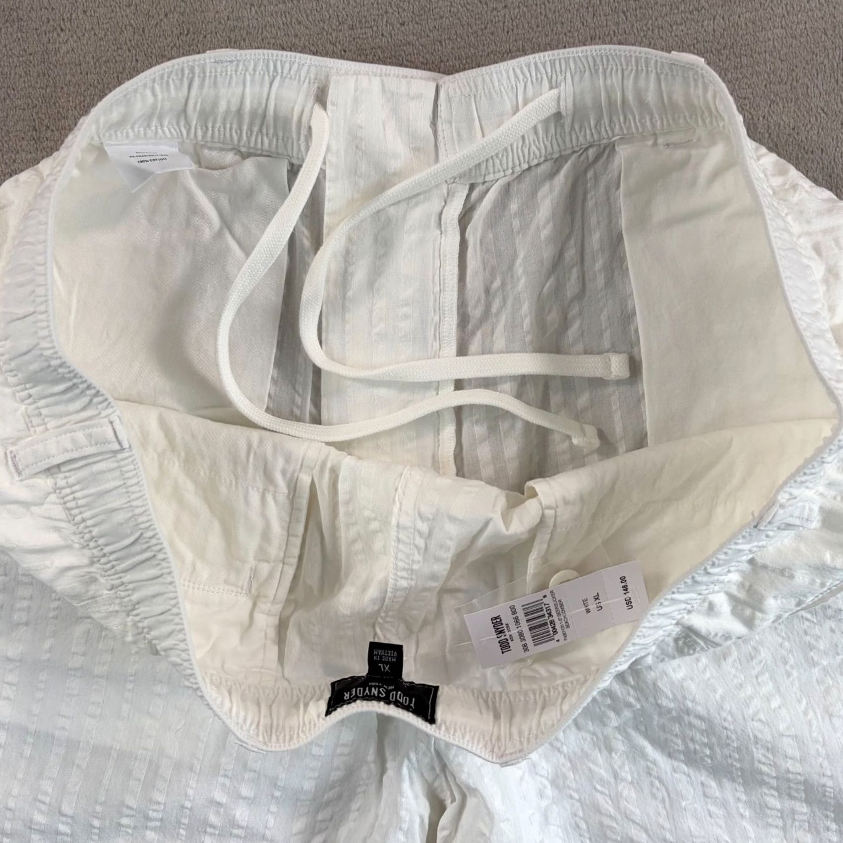 Todd Snyder Todd Snyder 5" Seersucker Beachcomber Shorts White Men XL Designer NWT Cotton Drawstring Pockets Slim Fit Casual Summer 5" Inseam Mens Size US 36 / EU 52 - 3 Thumbnail
