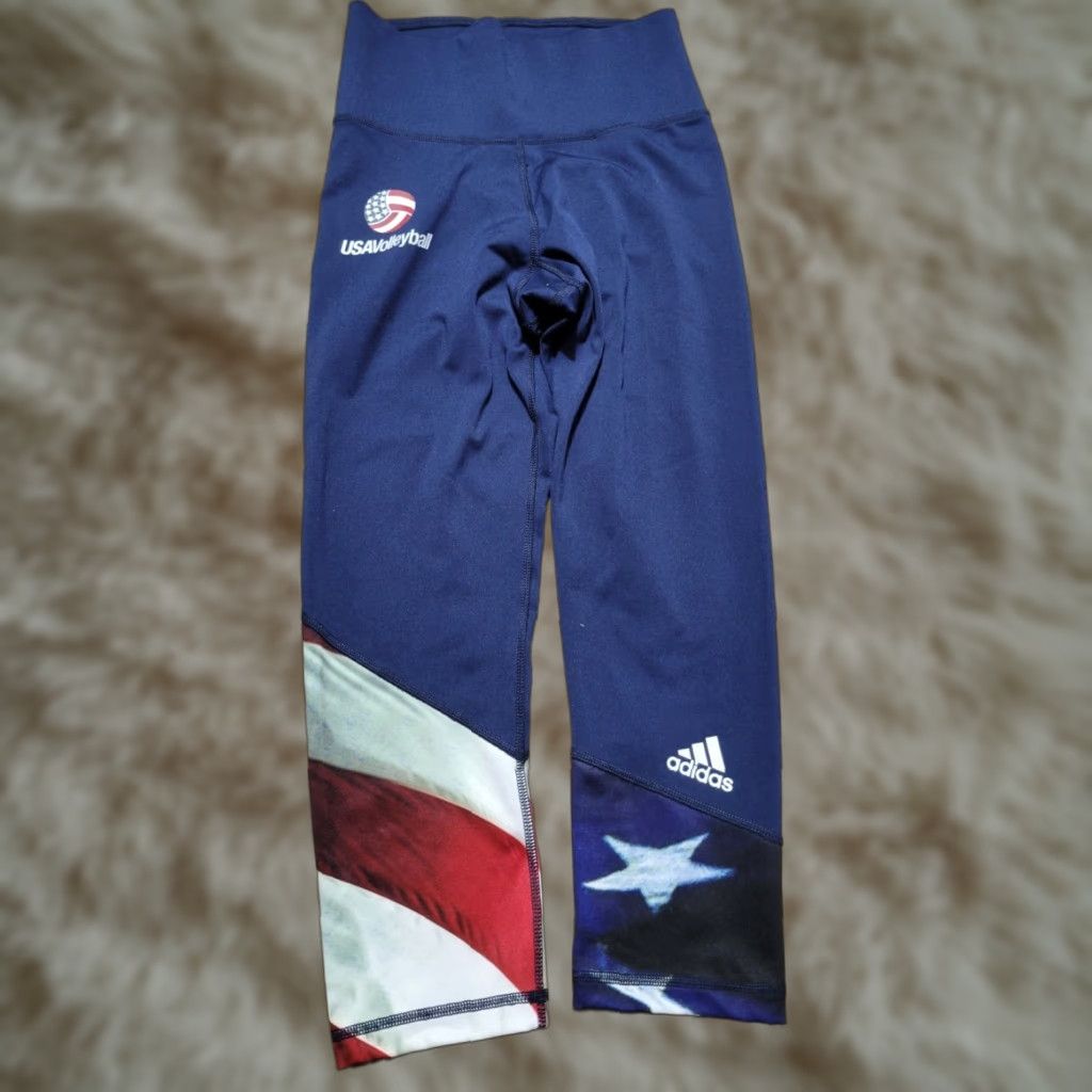 Adidas adidas USA Volleyball Capri Leggings Women XS Blue Flag Pockets Capri Style Size 26" / US 2 / IT 38 - 1 Thumbnail