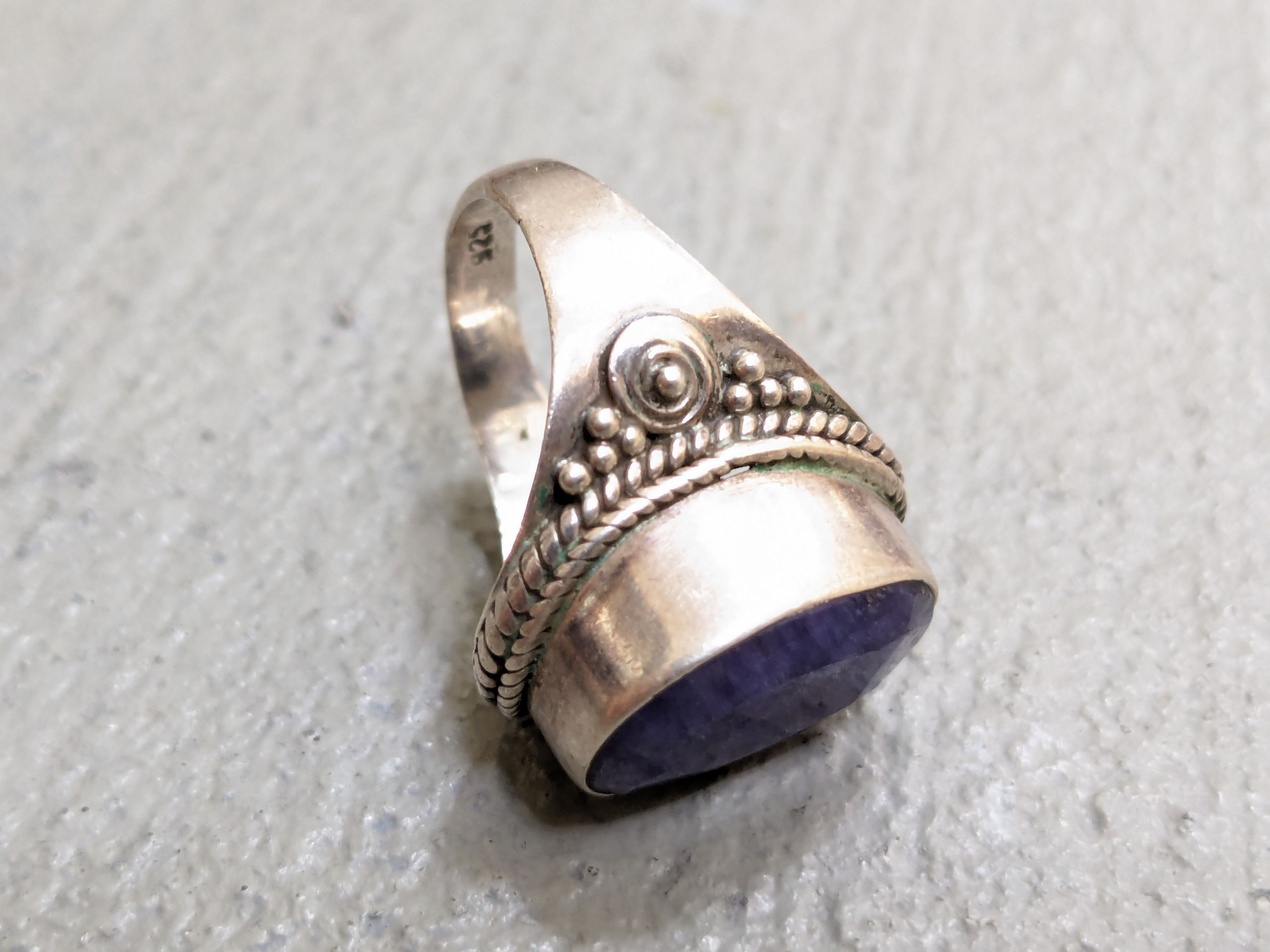 Jewelry Vintage Sterling Silver Ring Blue Quartz 7 Native Tribal Size ONE SIZE - 10 Thumbnail