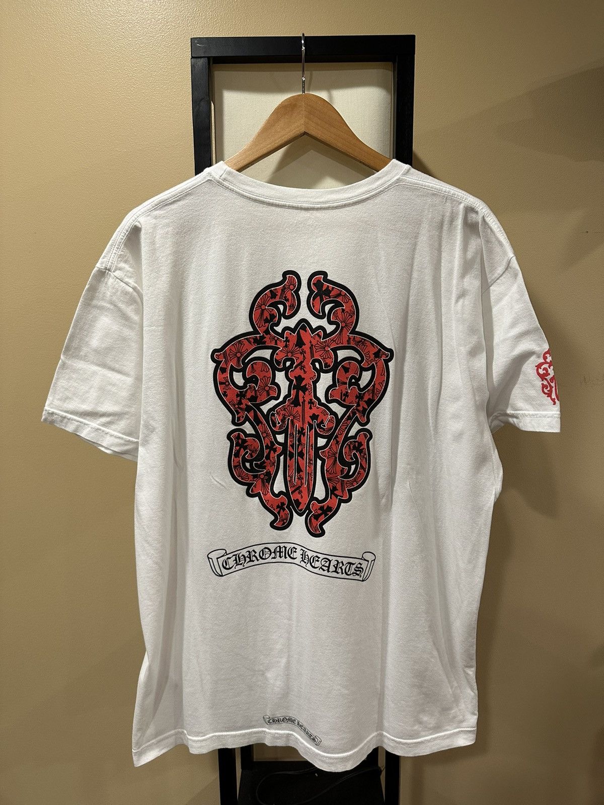 image of Chrome Hearts Red Dagger White Short Sleeve T-Shirt, Men's (Size XL)