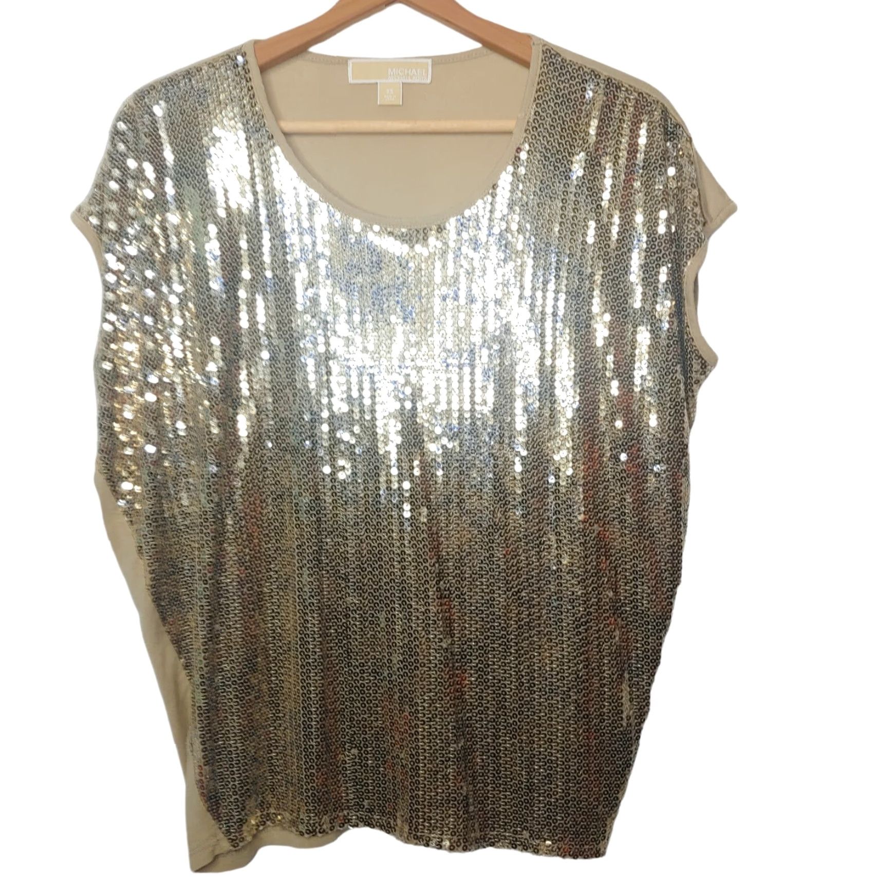 Michael Kors Michael Kors Shirt XS Tan Gold Sequins Front Sleeveless Dance Bling Shimmer Size XS / US 0-2 / IT 36-38 - 2 Thumbnail