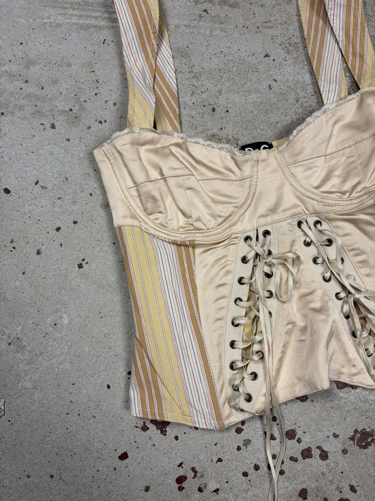 Dolce & Gabbana Vintage 2000s Dolce & Gabbana Lace Up Corset Top Striped Size XS / US 0-2 / IT 36-38 - 4 Thumbnail