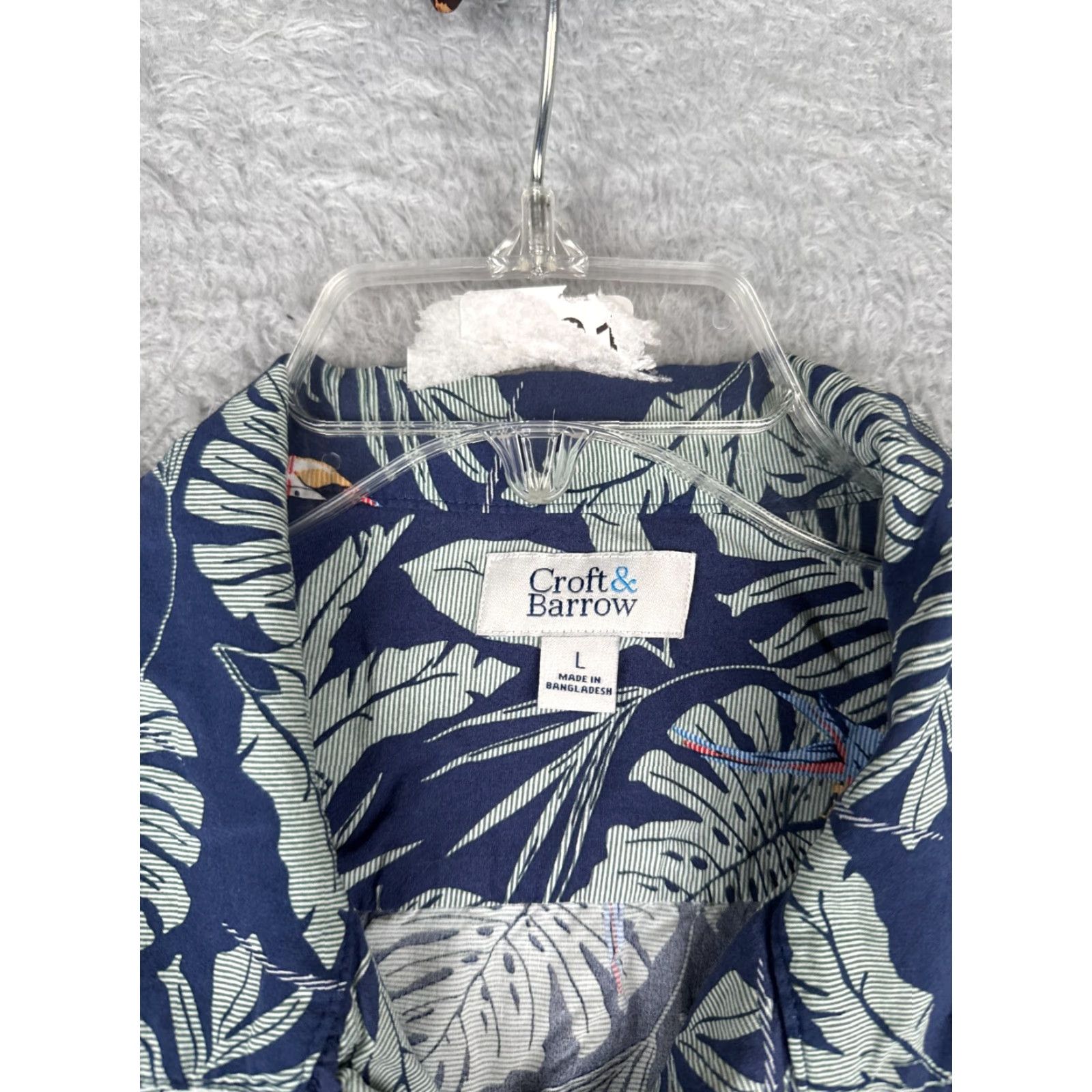 Croft & Barrow VINTAGE Croft & Barrow Shirt Mens Large Blue Palm Leaf Parrot Hawaiian Button Up Rayon Size US L / EU 52-54 / 3 - 7 Thumbnail