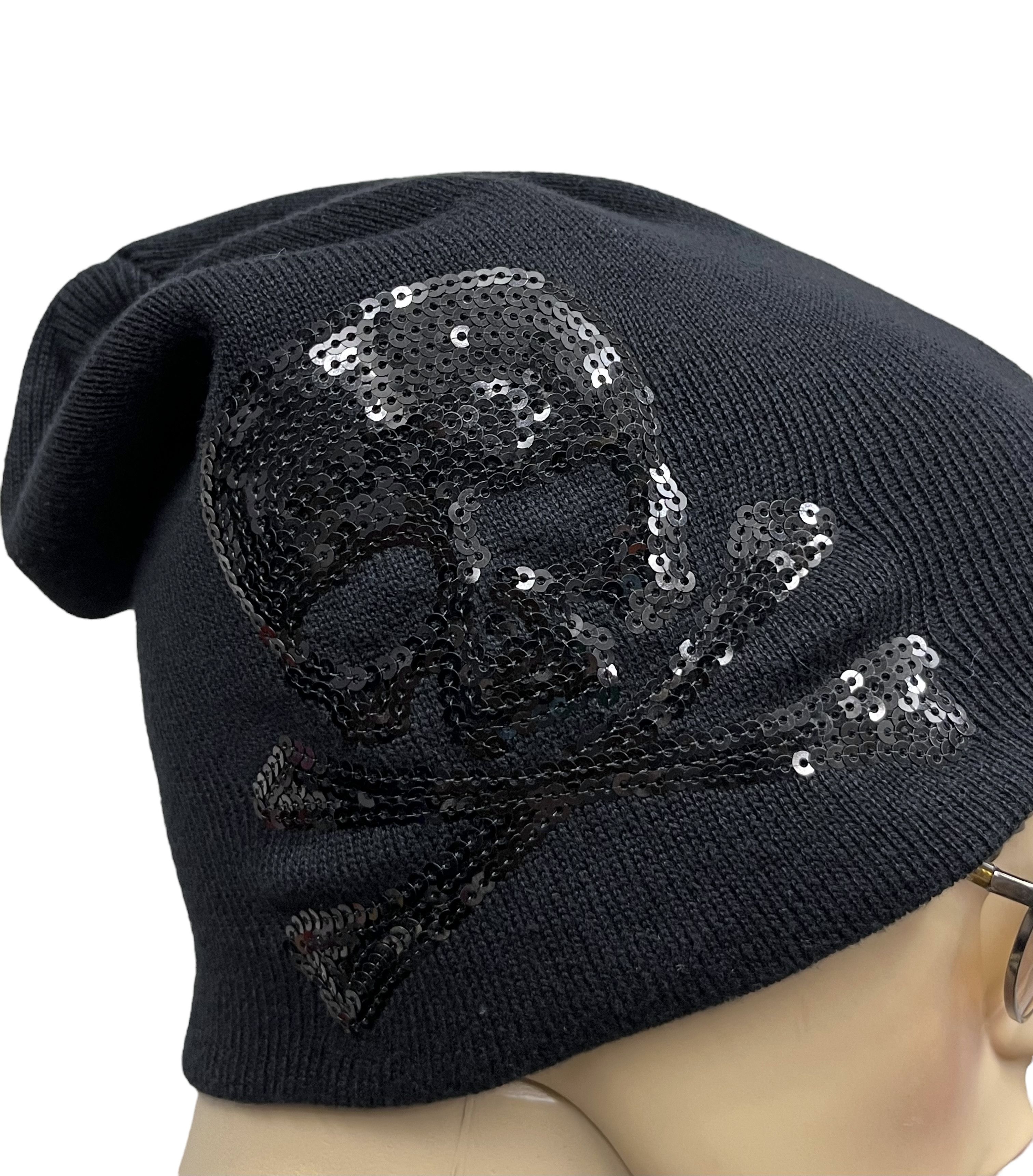 Japanese Brand × Rockstar Games 💀 🎸Vintage ROCK THE WORLD Black Sequins Skull Beanie Size ONE SIZE - 4 Thumbnail
