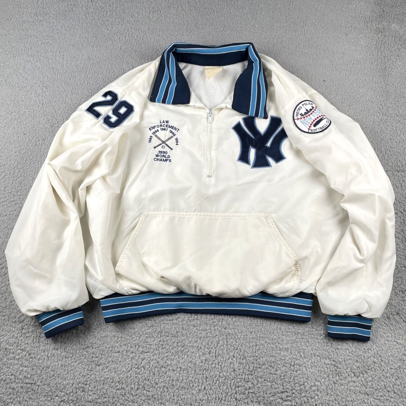 Sea New York VINTAGE New York Police Softball Club Jacket Bomber 2XL Men White 80s 90s NY NYC USA Size US XXL / EU 58 / 5 - 2 Thumbnail