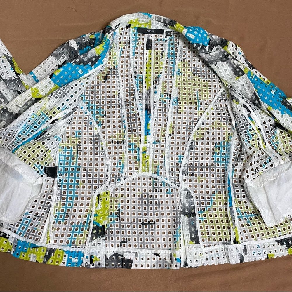 Other Per Se Eyelet Abstract Pattern Cotton 3/4 Sleeve Jacket Bla Size XL / US 12-14 / IT 48-50 - 6 Thumbnail
