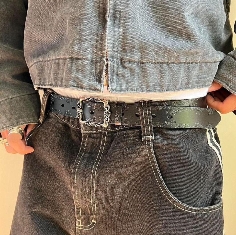 Cowboy Equipment vintage style black american western floral design belt Size ONE SIZE - 5 Thumbnail