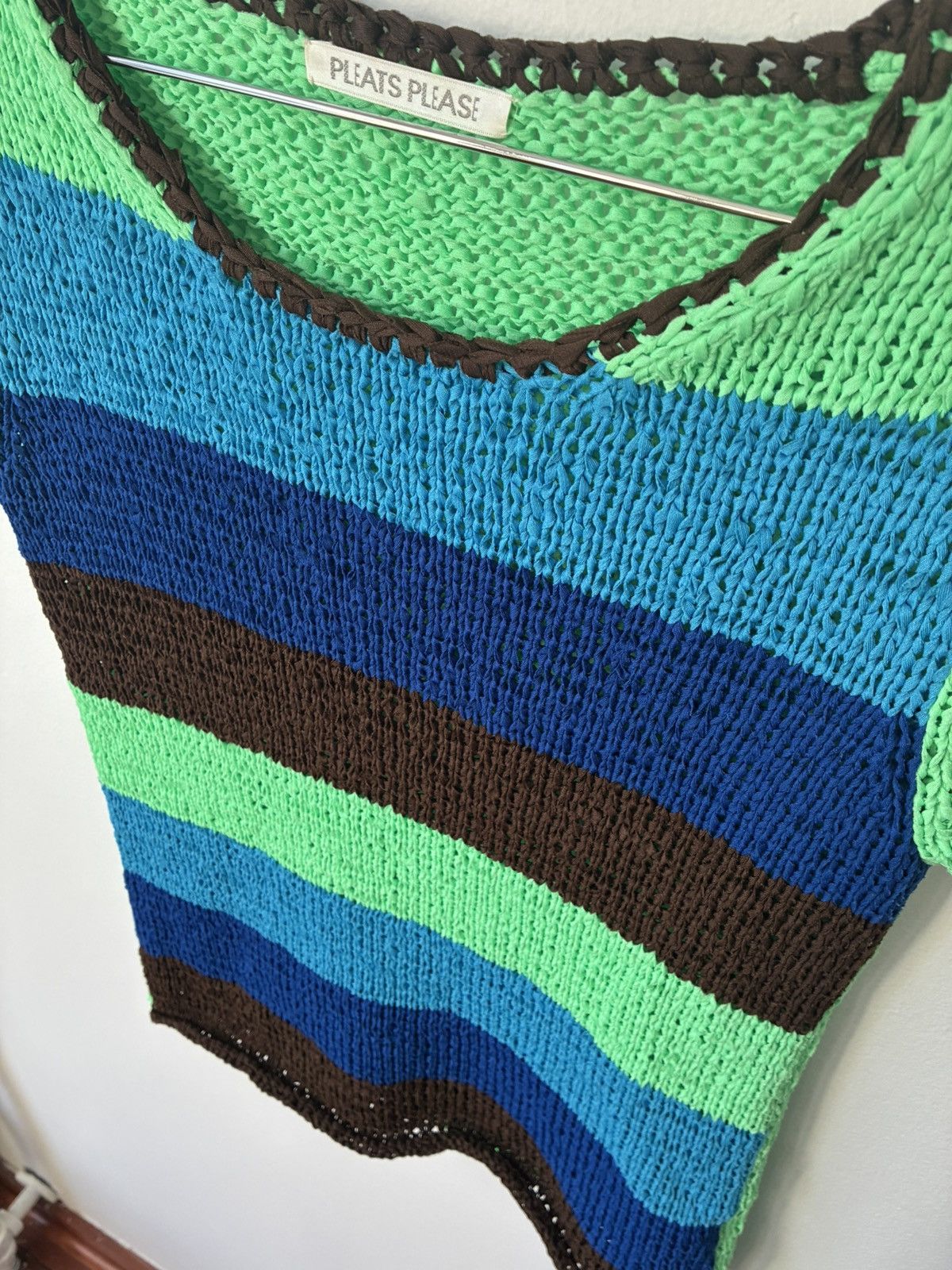 Pleats Please Issey Miyake Pleats Pleats Striped Crotchet Knit Short Sleeve Top Size M / US 6-8 / IT 42-44 - 24 Thumbnail