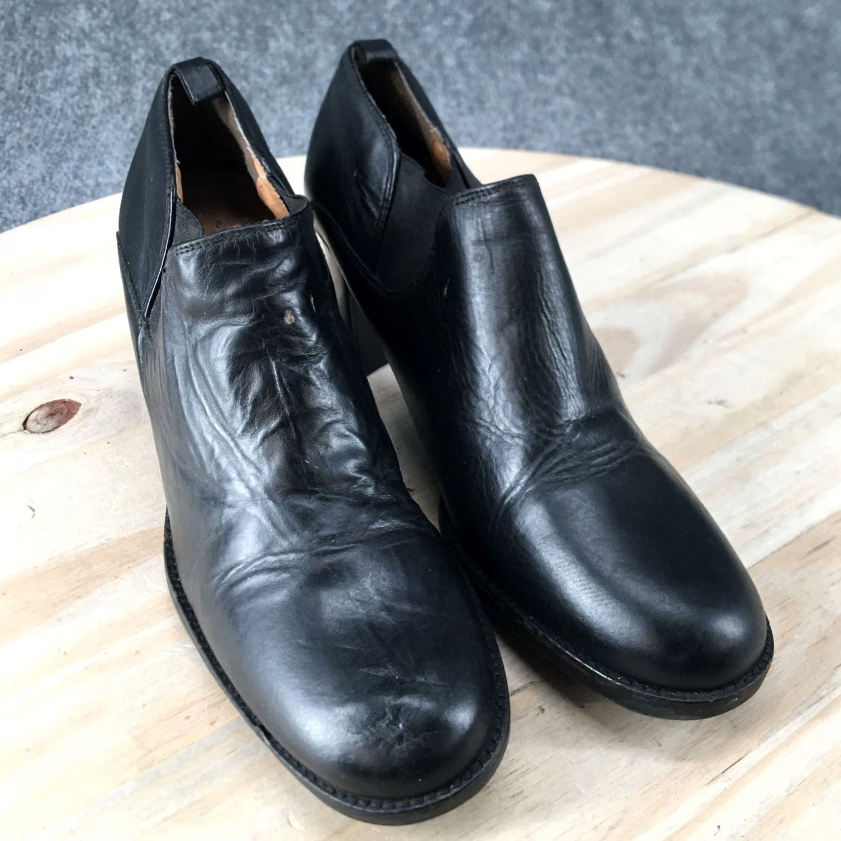 Vintage Bass Heels Womens 7.5 Luna Park Pumps Block Black Leather Round Toe Casual Shoes Size M / US 6-8 / IT 42-44 - 3 Thumbnail