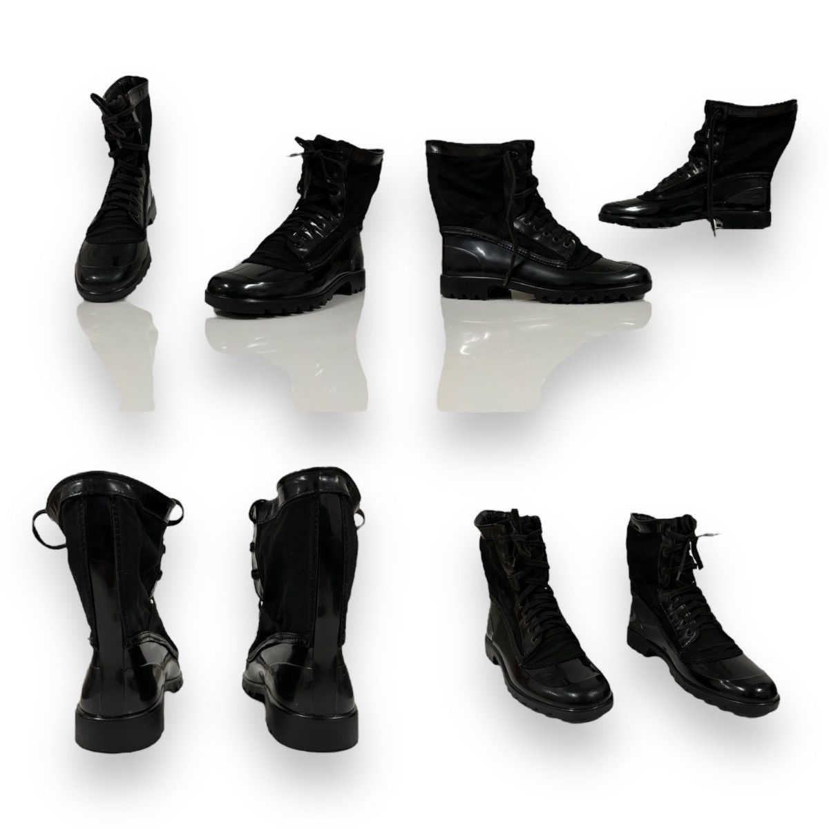 Burberry × Burberry Prorsum RARE Italy Rubber Leather-Canvas Mono Black Lace-Up High Boots Shoes 44 Size US 11 / EU 44 - 1 Thumbnail