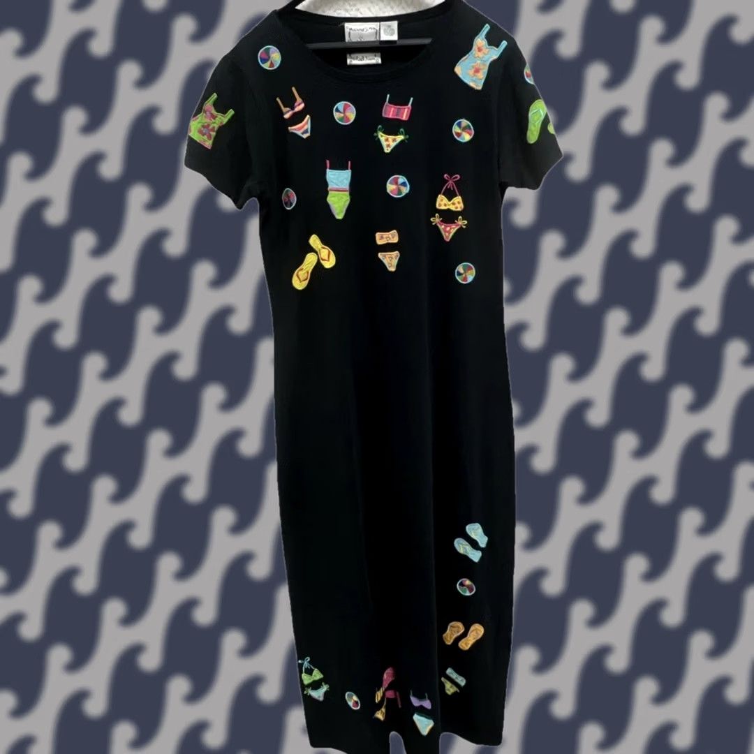 Simons Michael Simon Black Midi Dress Womens Small Beach Applique Novelty Art Cotton Dress Size S / US 4 / IT 40 - 1 Thumbnail