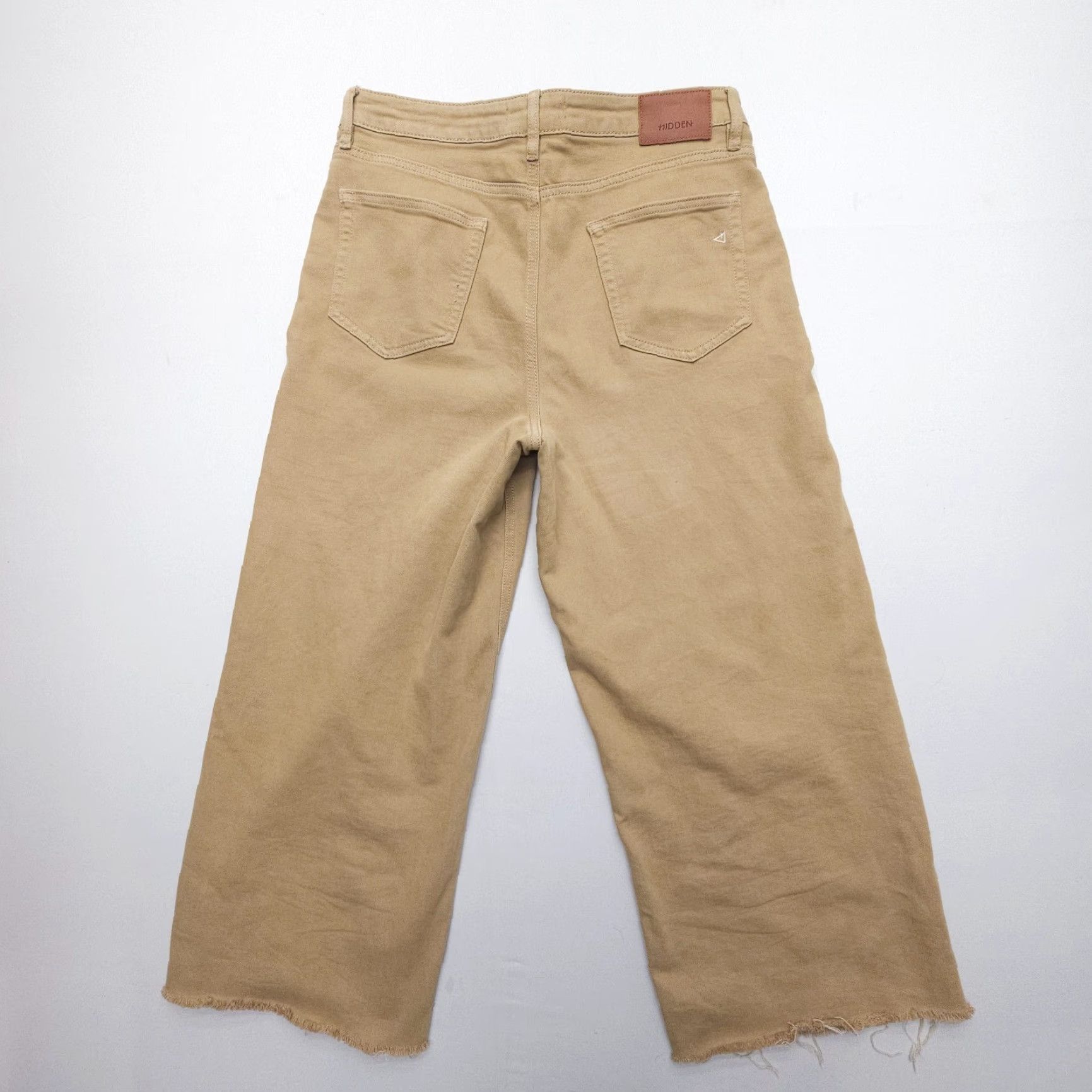 Vintage Hidden Wide Leg Crop Pants, Women's 31, Beige, Button Fly, Stretch Cotton, Casual, Relaxed Fit, USA Size 24" / US 00 / IT 34 - 2 Thumbnail