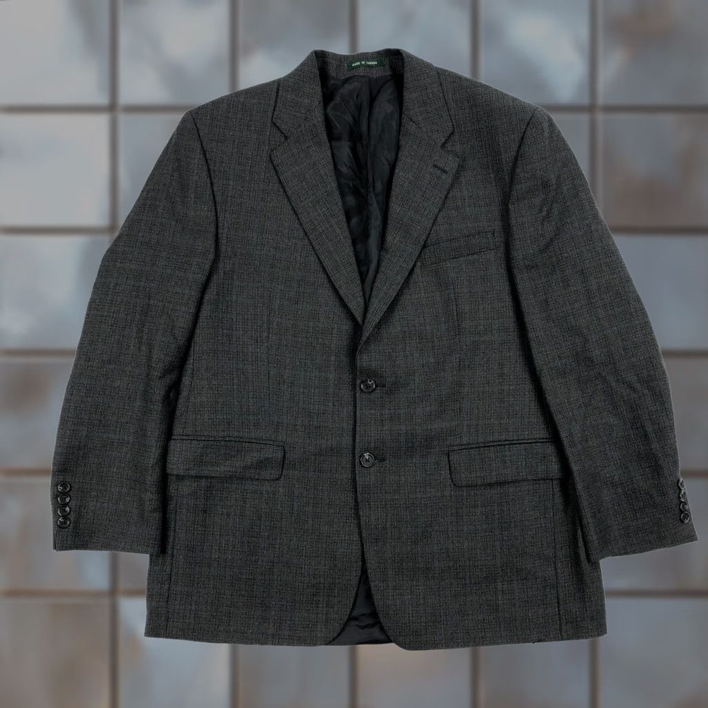 Ralph Lauren Lauren Ralph Lauren Mens Sport Coat Jacket 44 R Gray Blue Plaid Wool Windowpane Blazer Two-Button, Single-Breasted, Regular, Big & Tall, Men Size 44R - 1 Thumbnail