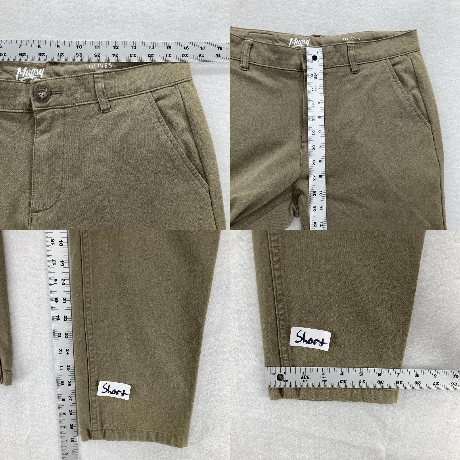 Olive VINTAGE Mugsy Jeans Chino Pants Mens 32x30 Olive Green Stretch Twill Casual City Olives Slim Regular Green 32 30L Mens Size US 32 / EU 48 - 8 Thumbnail