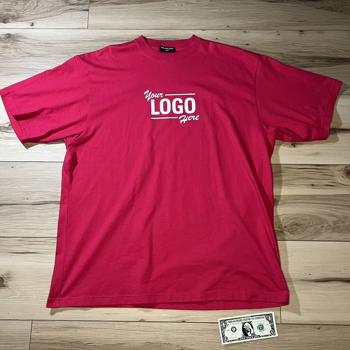 image of Rrp €540 Balenciaga T-Shirt 'your Logo Here' Oversized in Pink, Men's (Size Medium)