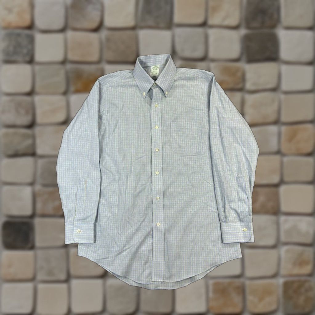 Brooks Brothers Brooks Brothers Dress Shirt Mens 15.5 Yellow Cotton Button Down Plaid Long Sleeve Regular Collar-Down BDT Non-Iron 100% Cotton Size 42R - 1 Thumbnail
