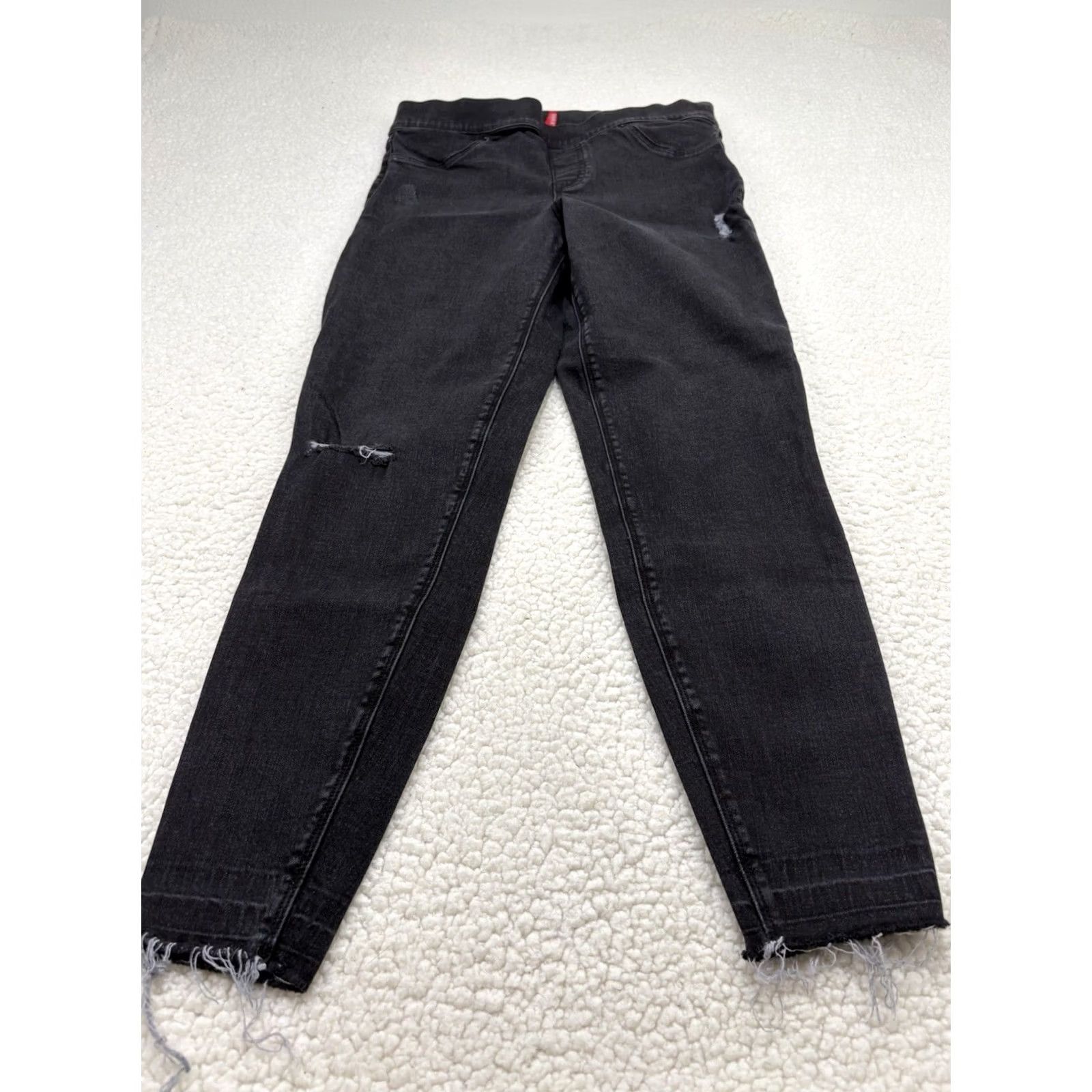 Spanx Spanx Jeans Womens L Black Distressed Ankle High Rise Raw Hem Stretch Skinny Denim Trousers Slimming Shaping Size 36" / US 14 / IT 50 - 3 Thumbnail