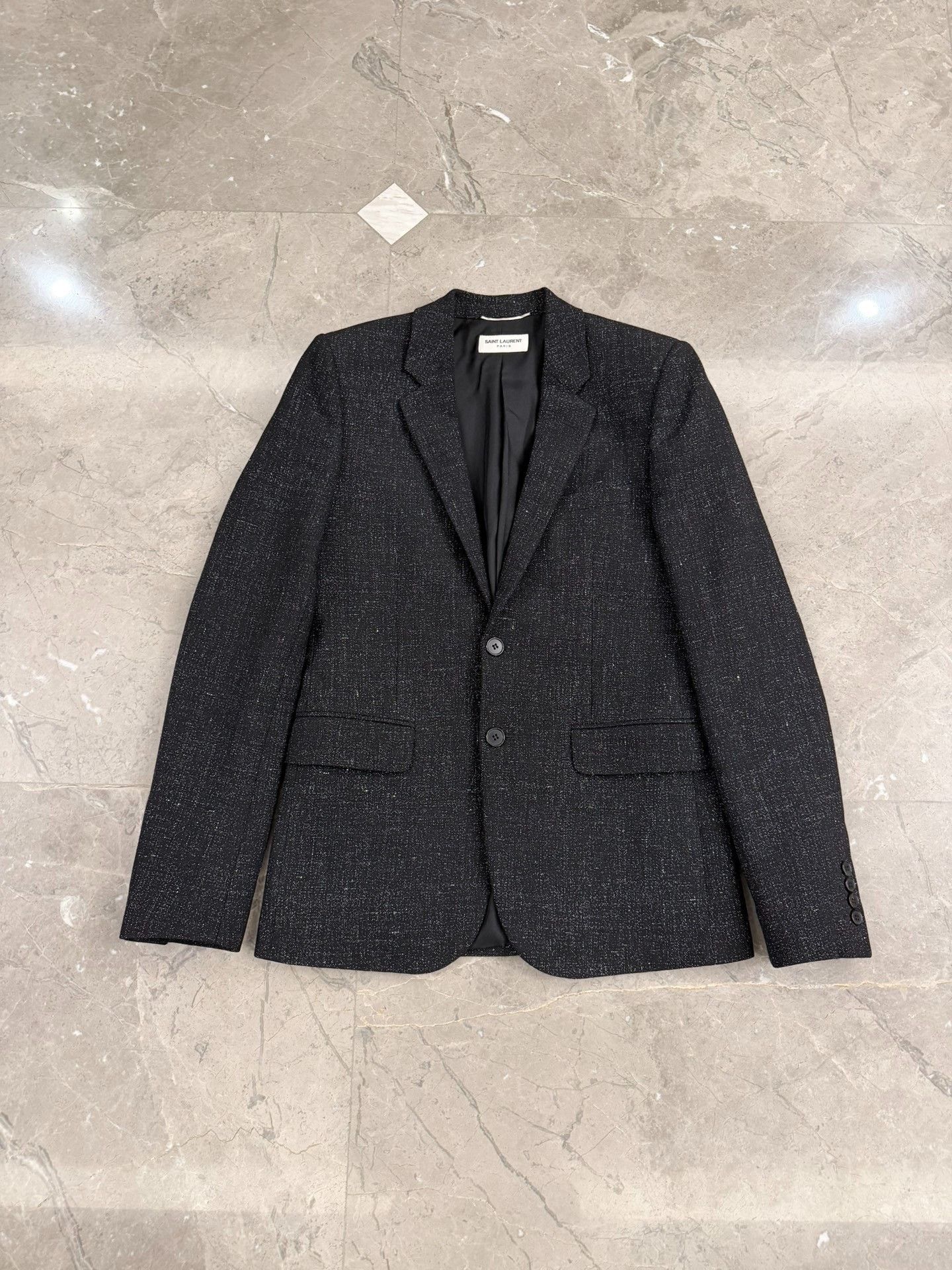 Saint Laurent Paris Saint Laurent Black Wool-Linen Blazer Size US S / EU 44-46 / 1 - 1 Thumbnail