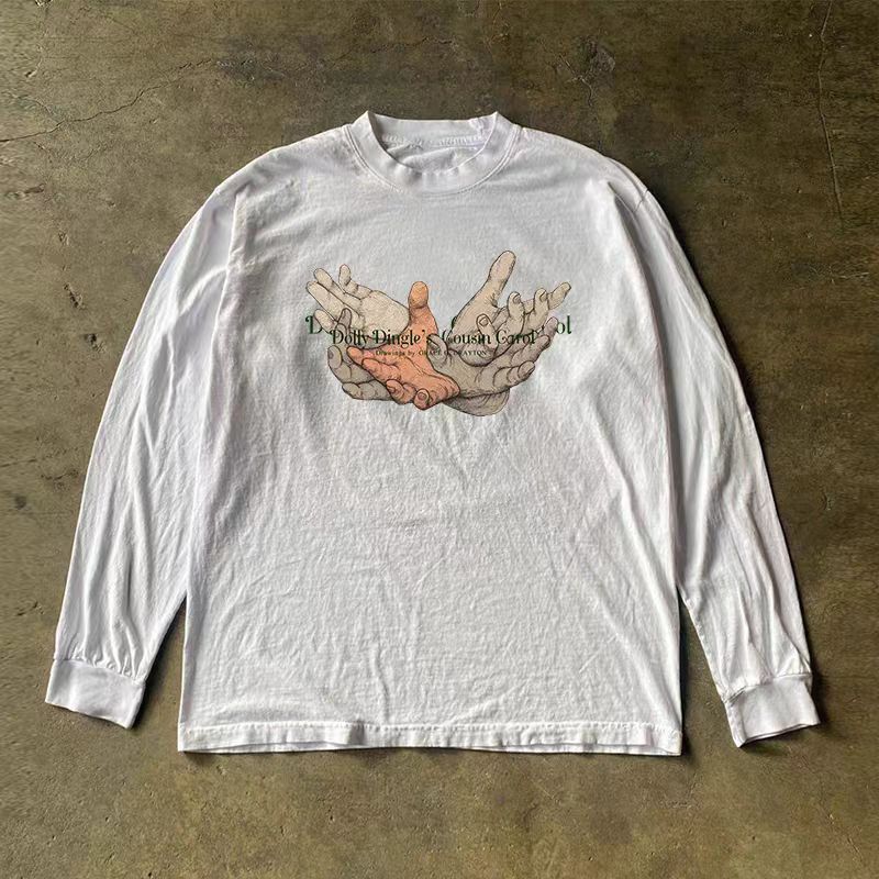 Vintage White retro angel hand print long-sleeved t-shirt Size US M / EU 48-50 / 2 - 1 Thumbnail