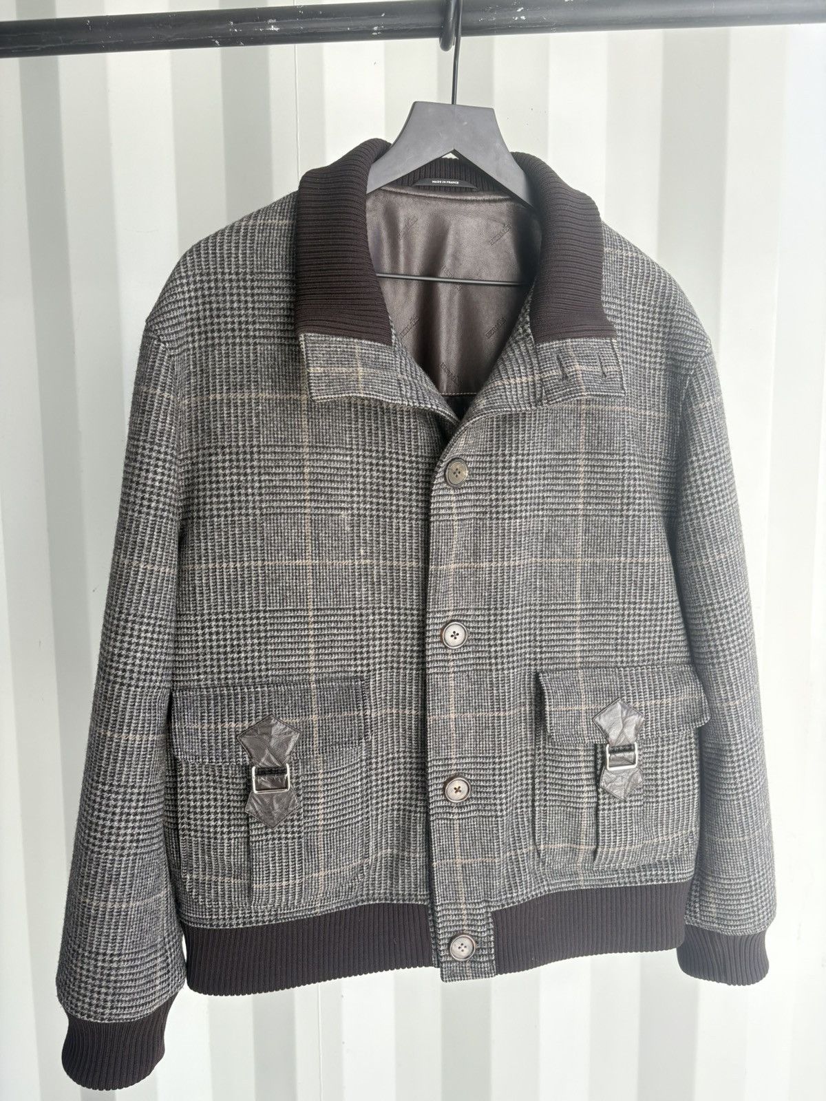 Hermes Vintage Hermes Plaid Wool Bomber Jacket with Leather Buckles Size US XL / EU 56 / 4 - 3 Thumbnail