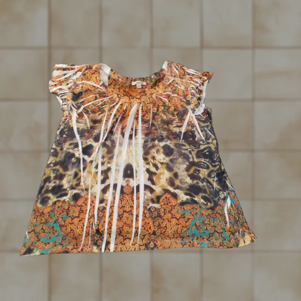 Vintage One World Blouse Sleeveless 1X Orange Geometric Crew Neck Polyester Knit Classic/Basic Womens Plus Size XL / US 12-14 / IT 48-50 - 1 Thumbnail