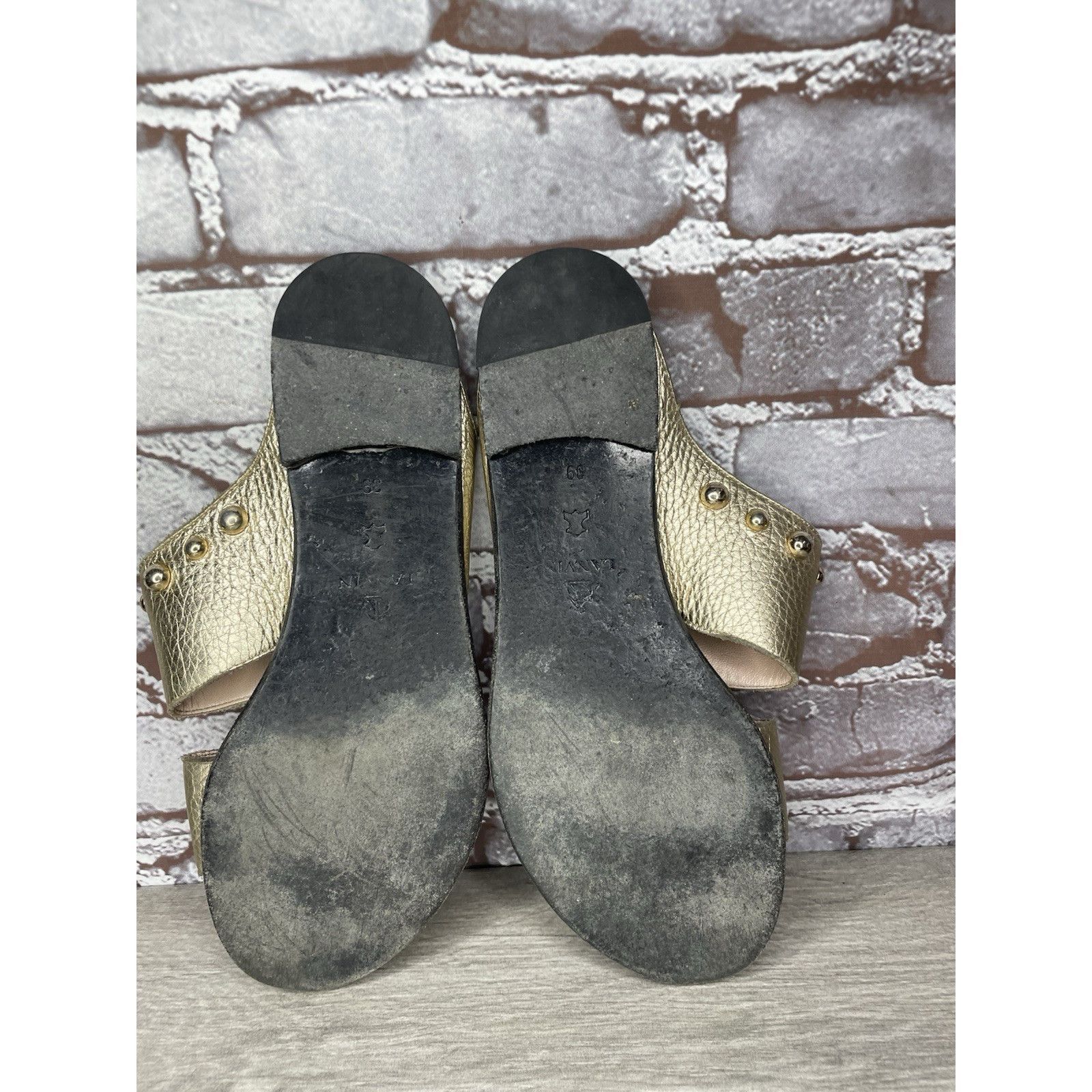Lanvin Lanvin Gold Leather Straps Flats Slides Studded Sandals Wome Size US 8.5 / IT 38.5 - 22 Thumbnail