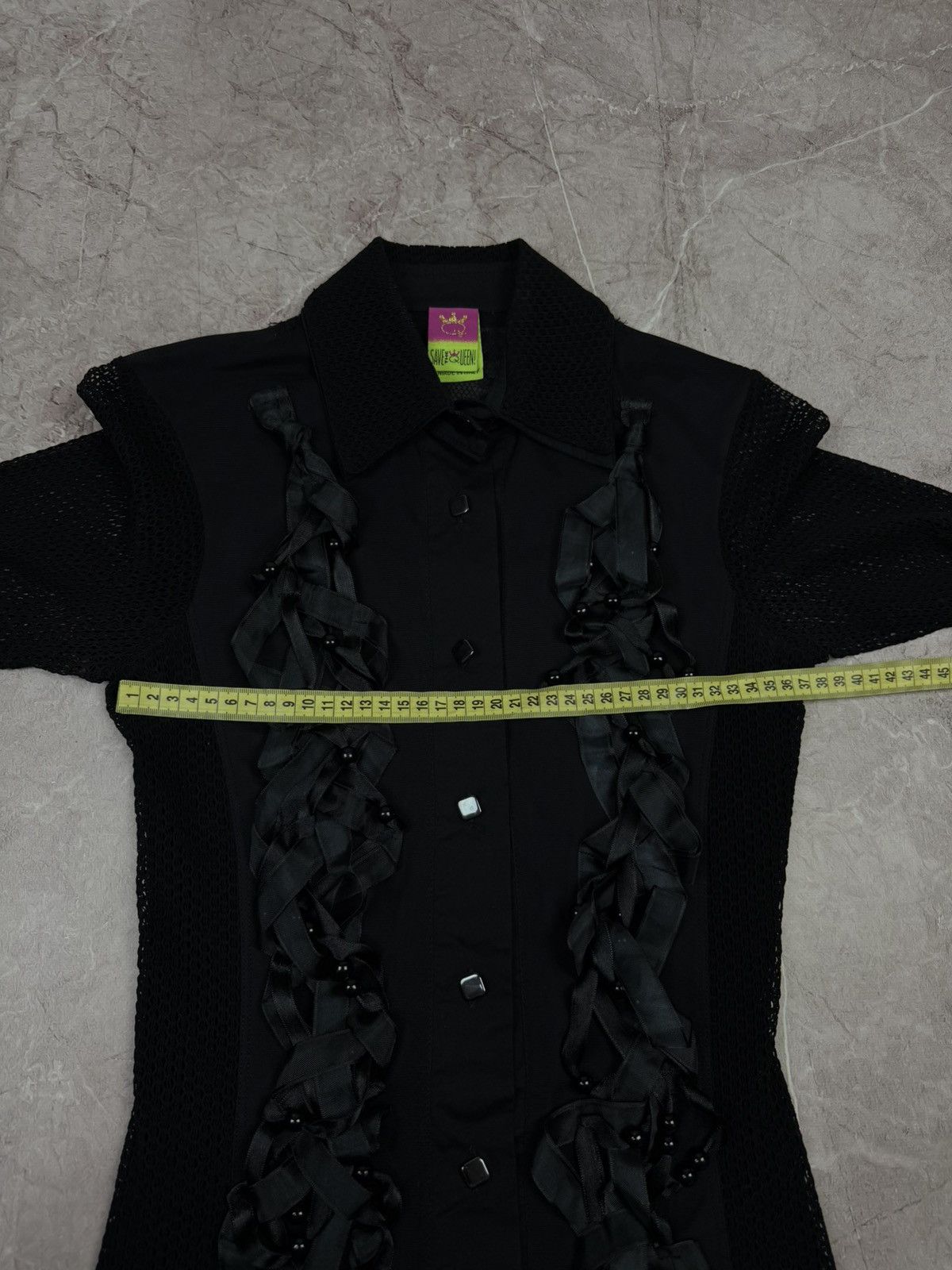 Jean Paul Gaultier Vintage Save The Queen! Mesh & Lace Gothic Ruffle Blouse Size S / US 4 / IT 40 - 12 Thumbnail