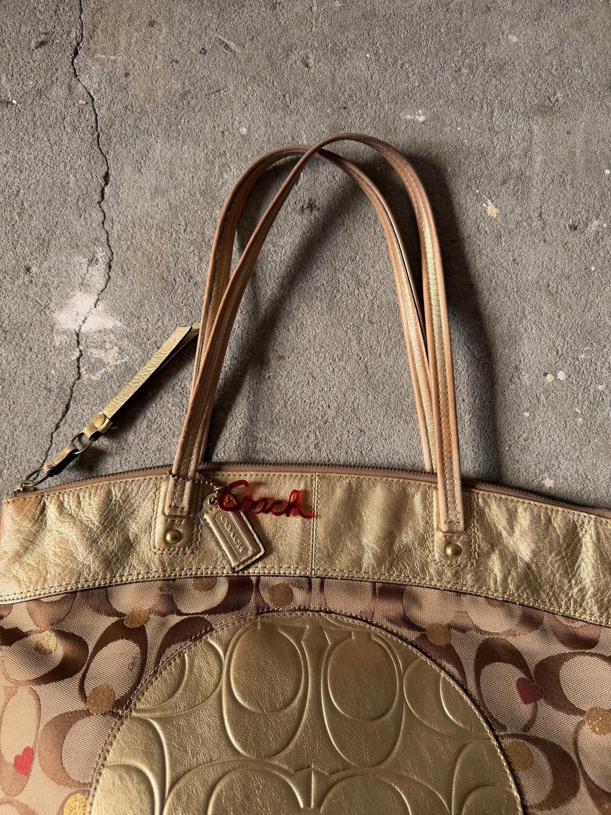 Coach Coach Signature Laura Secret Heart Tote Bag Beige/Gold Size ONE SIZE - 3 Thumbnail