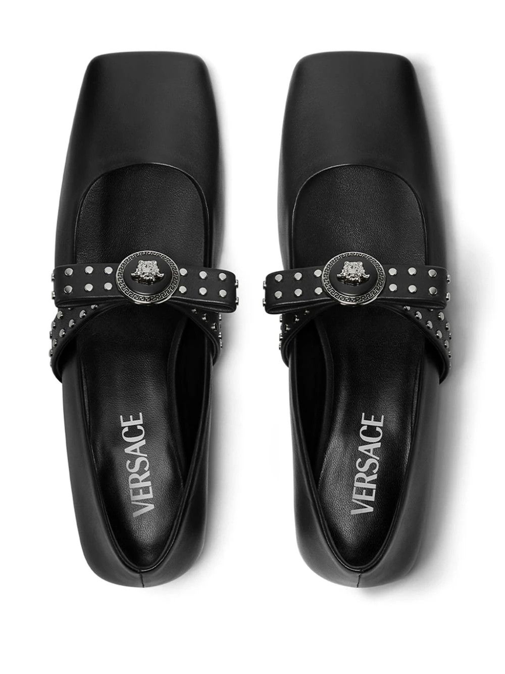 Versace o1s22i1n1024 Gianni Ribbon Studded Ballerina Flats in Black Size US 6 / IT 36 - 3 Thumbnail