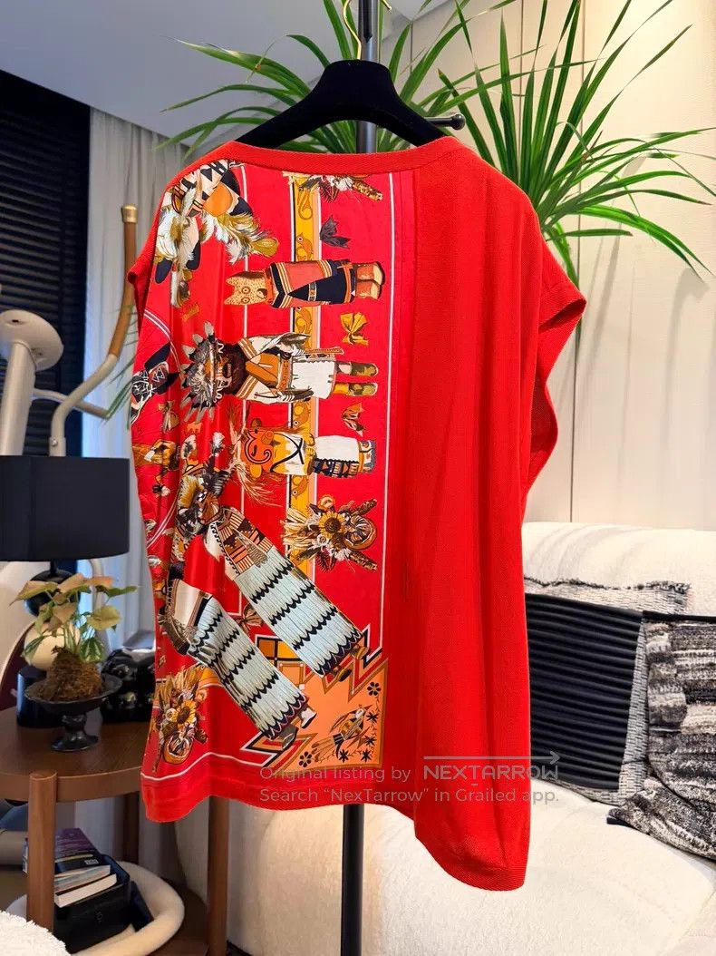 Hermes Hermes Red Indian Printed Silk T-Shirt Size XS / US 0-2 / IT 36-38 - 3 Thumbnail