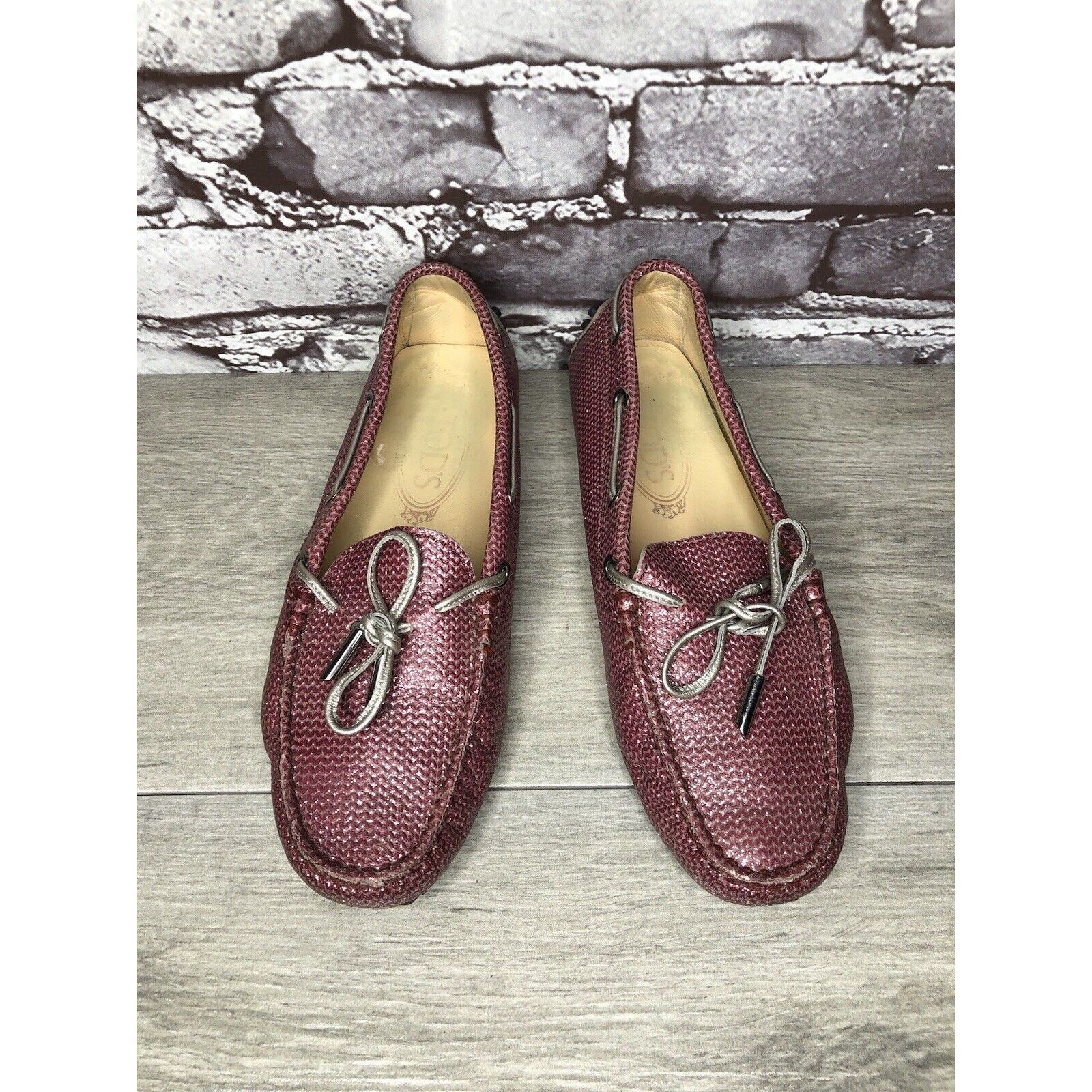 Tod's TODS Pink Metallic Leather Moccasins Driver Loafers Flats Wo Size US 5 / IT 35 - 12 Thumbnail