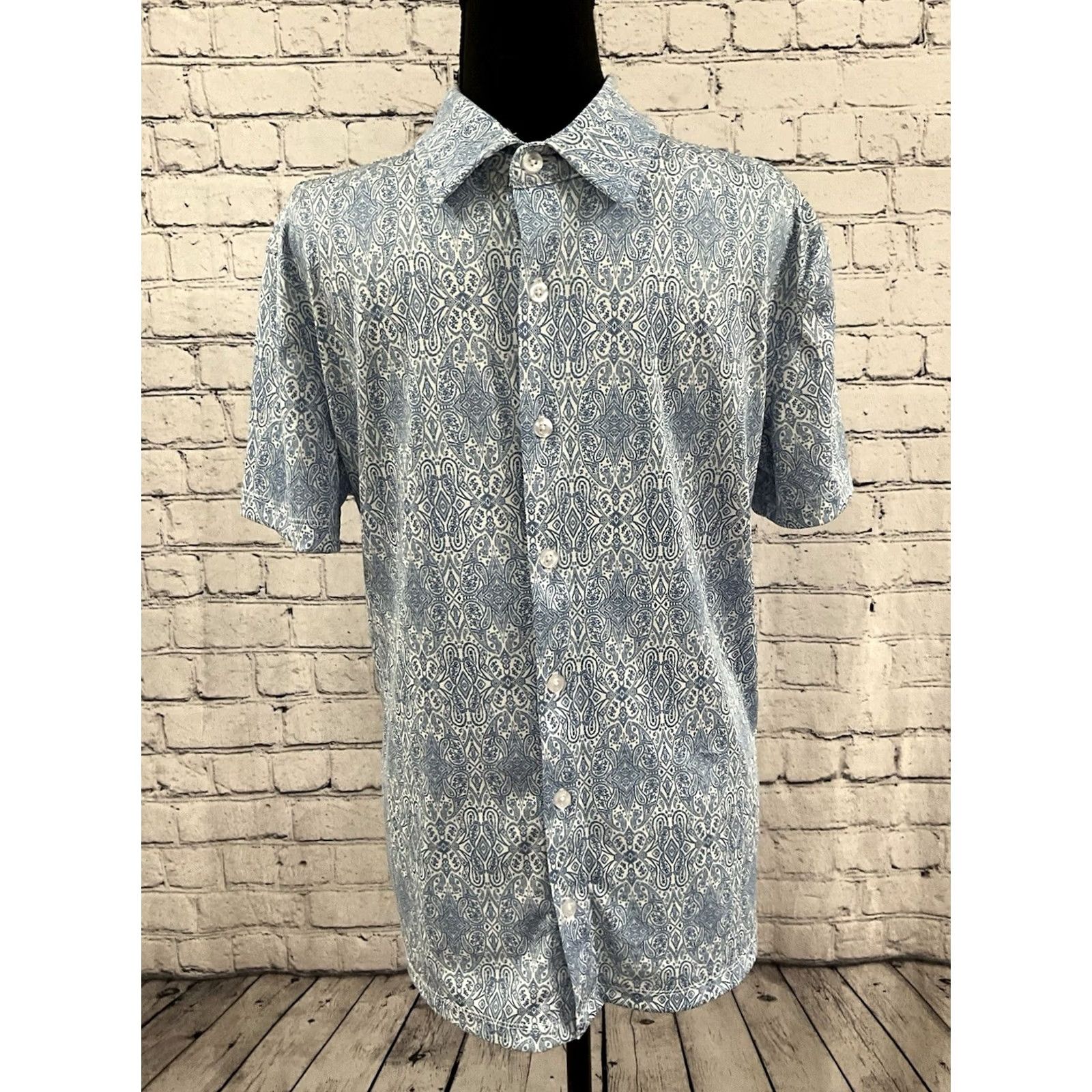 Cremieux Cremieux Premium Denim Button-Down Shirt M Men Blue Paisley Short Sleeve Size US M / EU 48-50 / 2 - 4 Thumbnail